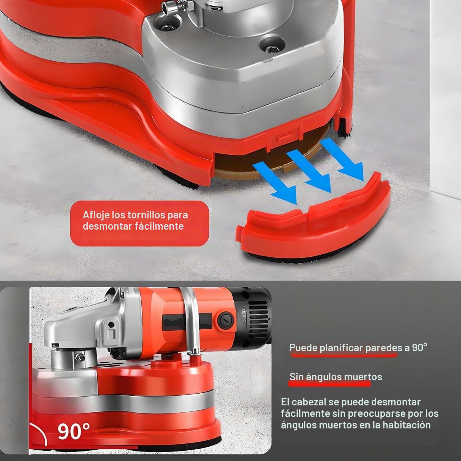Amoladora de hormigón eléctrica, pulidora de suelos de 3 cabezales con 4 discos de pulido diferentes, 2800 RPM,ajuste de 6 velocidades, bloqueo de seguridad, amoladora de suelos de hormigón de 3000 W(