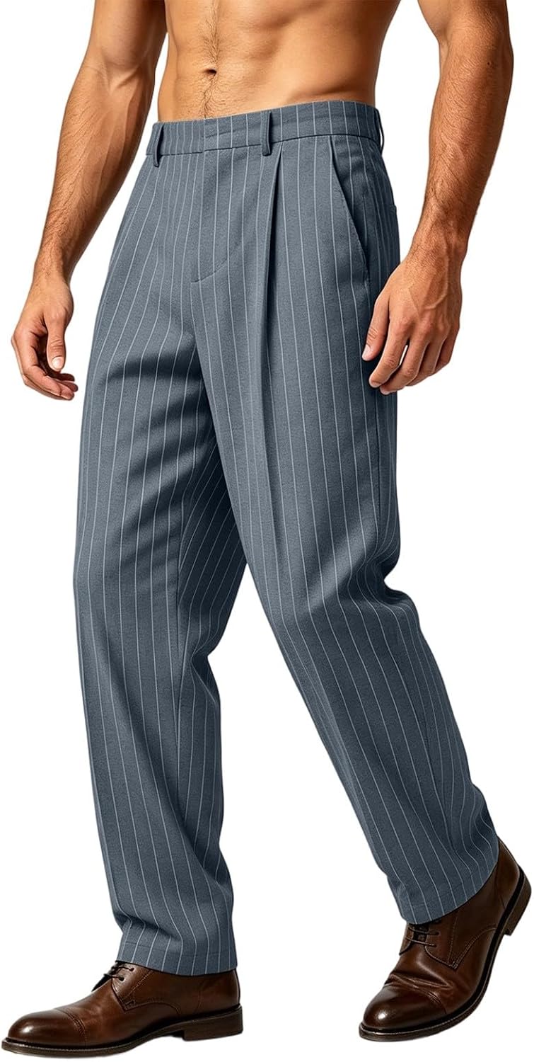 Mens Cotton Dress Pants Stretch Waist,Striped Solid Loose Trousers | Casual,Lightweight,with Pockets,Office,Daily Work,Golf,Business Meetings,Fashion Events,Party,Wedding,2026 Classic Chinos