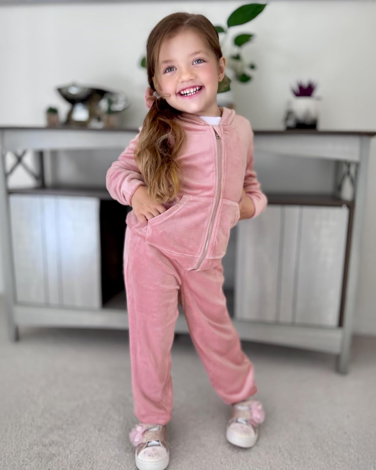 Stelle Girls Velour Tracksuits 2 Piece Sweatsuit Outfit Zip Up Hoodie and Jogger Sweatpants Athletic Clothing Sets - Image 6