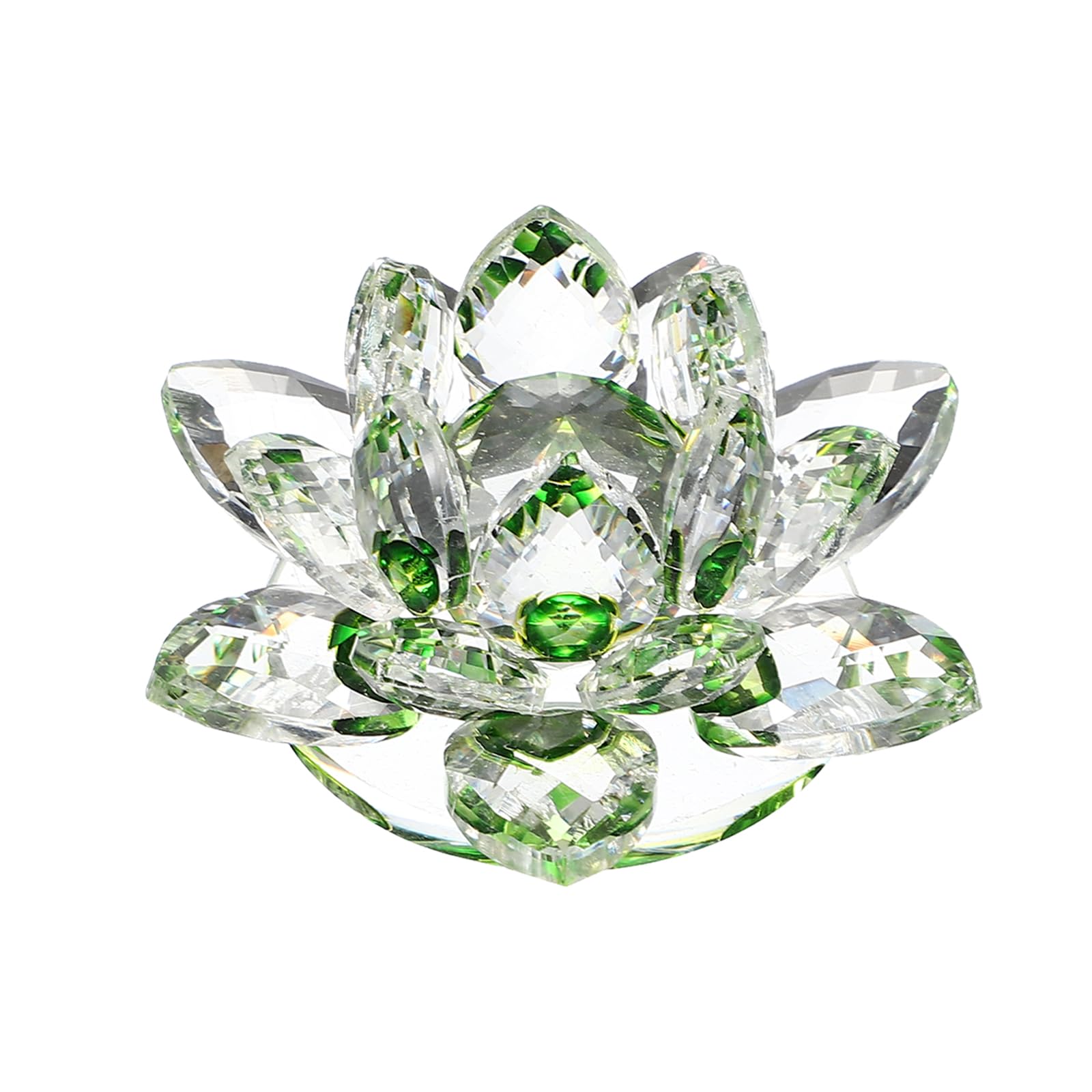 Lotus en cristal transparent et vert de 6,6 cm aux finitions ciselées pour la maison