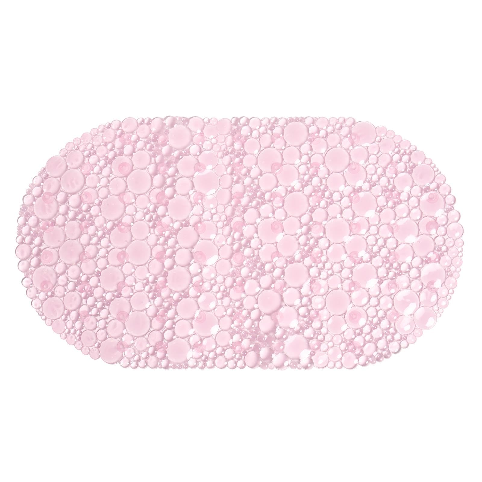 OHS Bath Mat Non Slip Anti Mould Pink, Long Shower Mat with Suction Cups Flexible Oval PVC Bathtub Mats Shower Mats for Inside Shower Bathtub Adults Elderly Kids - 70cm x 35cm