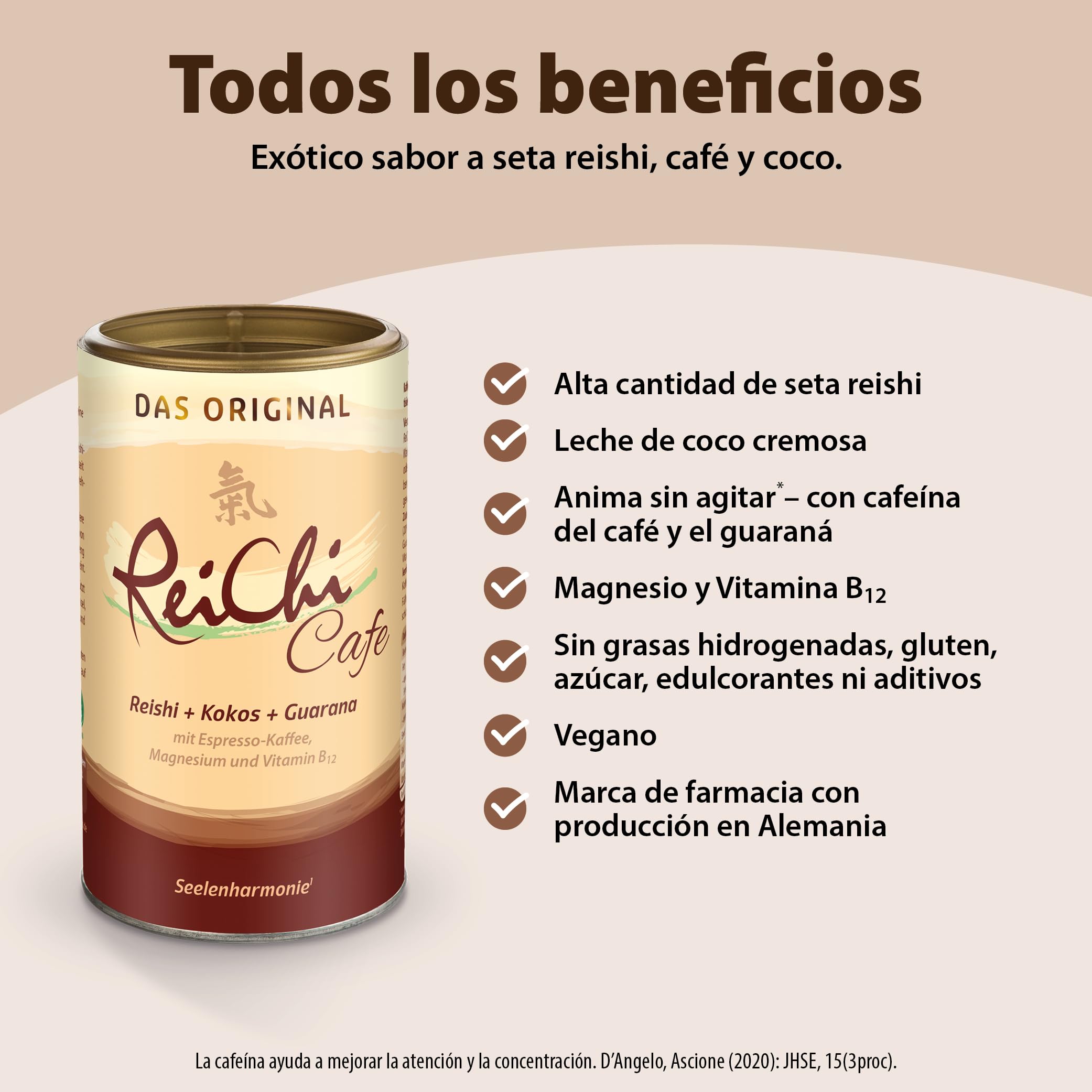 Dr. Jacob´s Café Soluble Reichi Vegano con Seta Reishi, Extracto de Guaraná y Ginseng Enriquecido con Magnesio y Vitamina B12 I Café Energizante Sin Glúten Lactosa ni Soja I Lata 400 g I 80 tazas