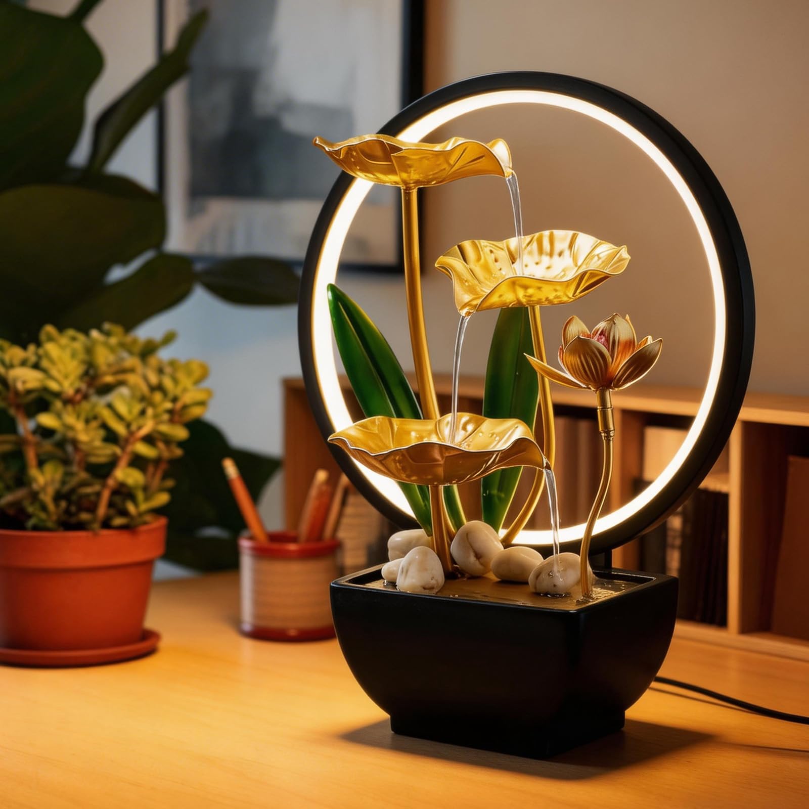 Fontaine d'intérieur, Fontaine de Table en Cascade avec éclairage LED, décoration Zen Moderne avec Pompe silencieuse, décoration de Table Zen Moderne, méditation et détente