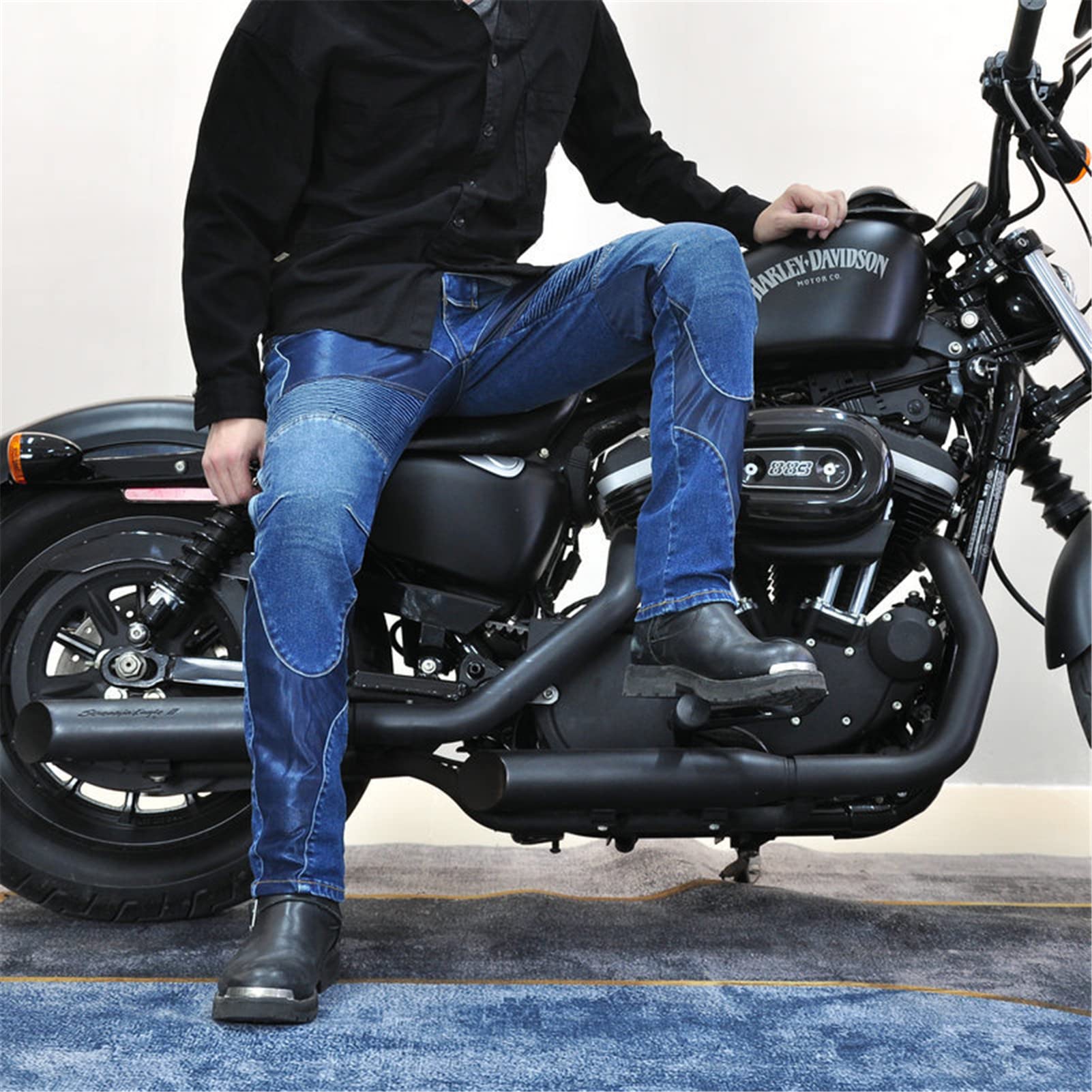 Jeans Moto,Pantaloni Da Moto Da Uomo,Uomo Moto Biker Jeans Rinforzato Protezione Pantaloni Linning Includono Armature (blu,S)