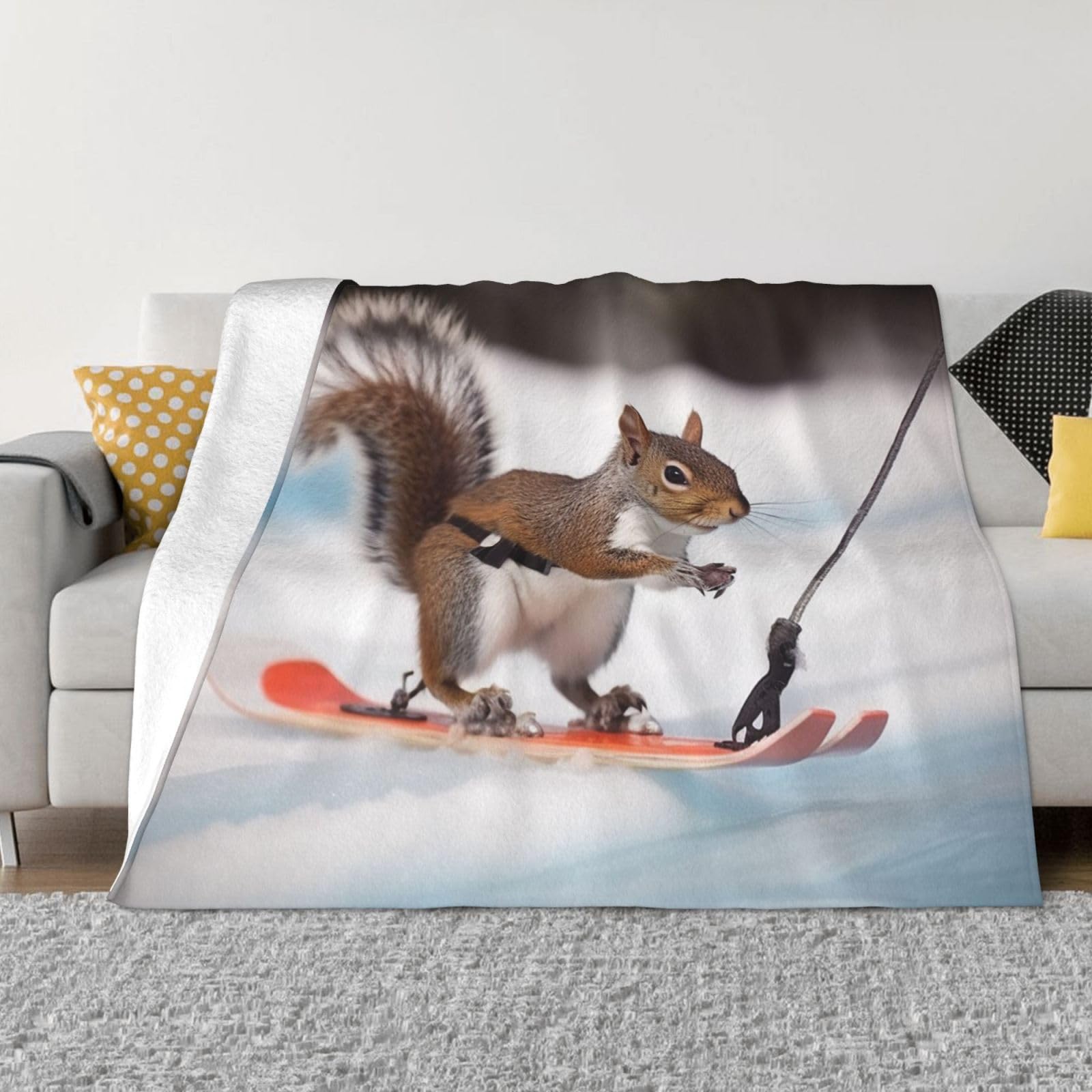 Couverture en micro polaire écureuil plaid de ski cosy pour soirée cocooning sur le sofa