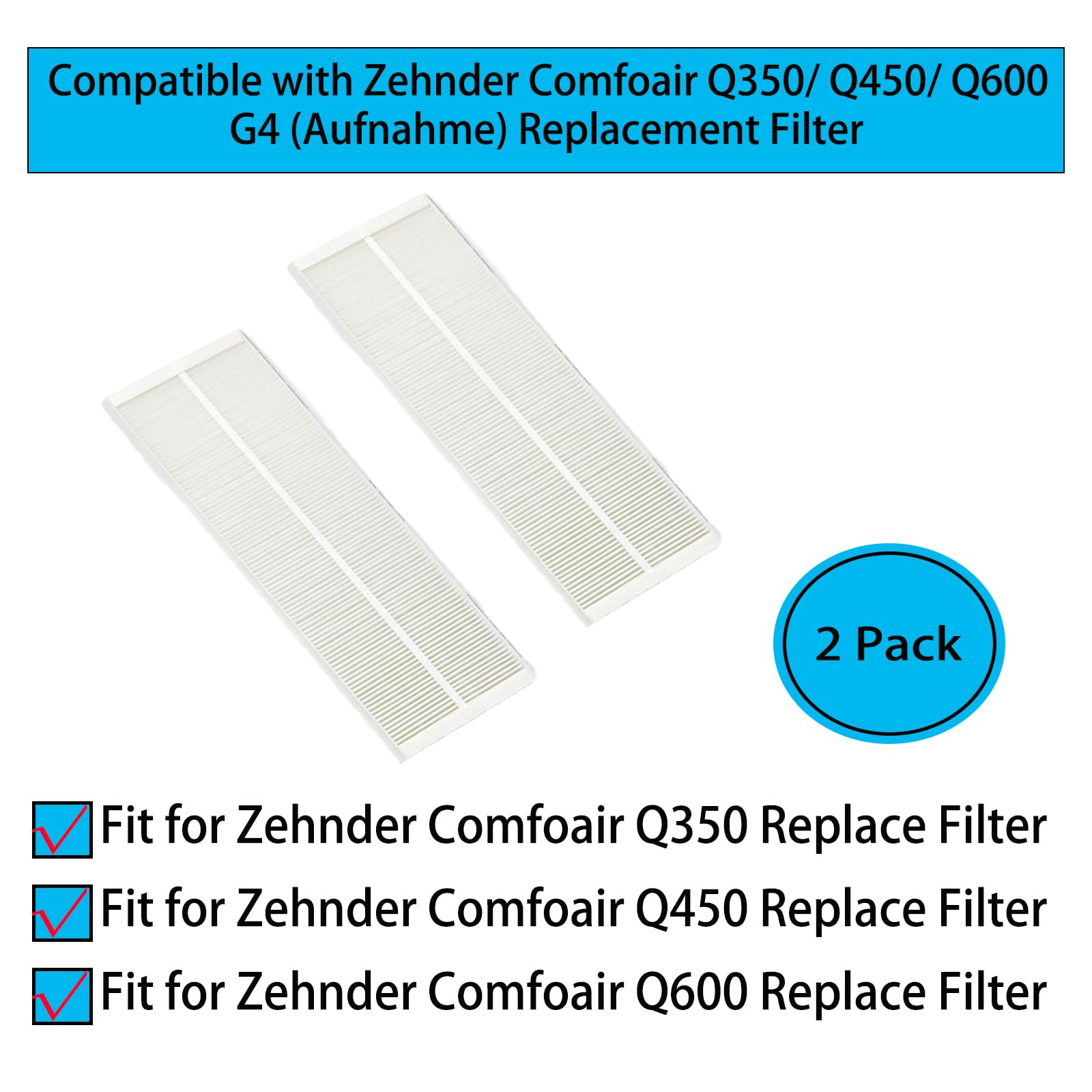 2er G4 Ersatzfilter für Zehnder Comfoair Q350/ Q450/ Q600 Lüftungsgeräte | Enthalten 2 Stück G4 (Aufnahme) Filter