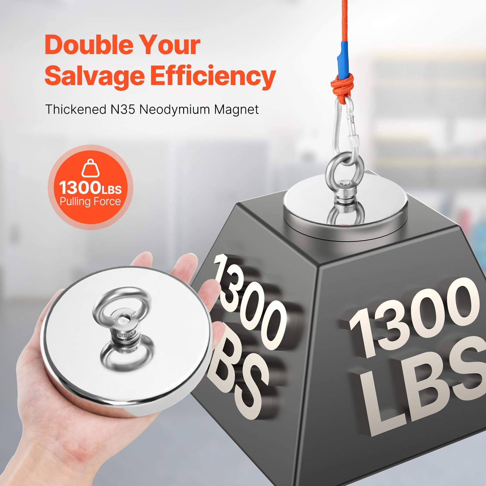 Happybuy Magnet Fishing Kit with 1300 LBS/590 Kg Single-Sided Pulling Force. Strong Magnetic Fishing Kit of Rare Earth Neodymium. Includes Grappling Hook, Heavy Duty Rope, Gloves and Eyebolt