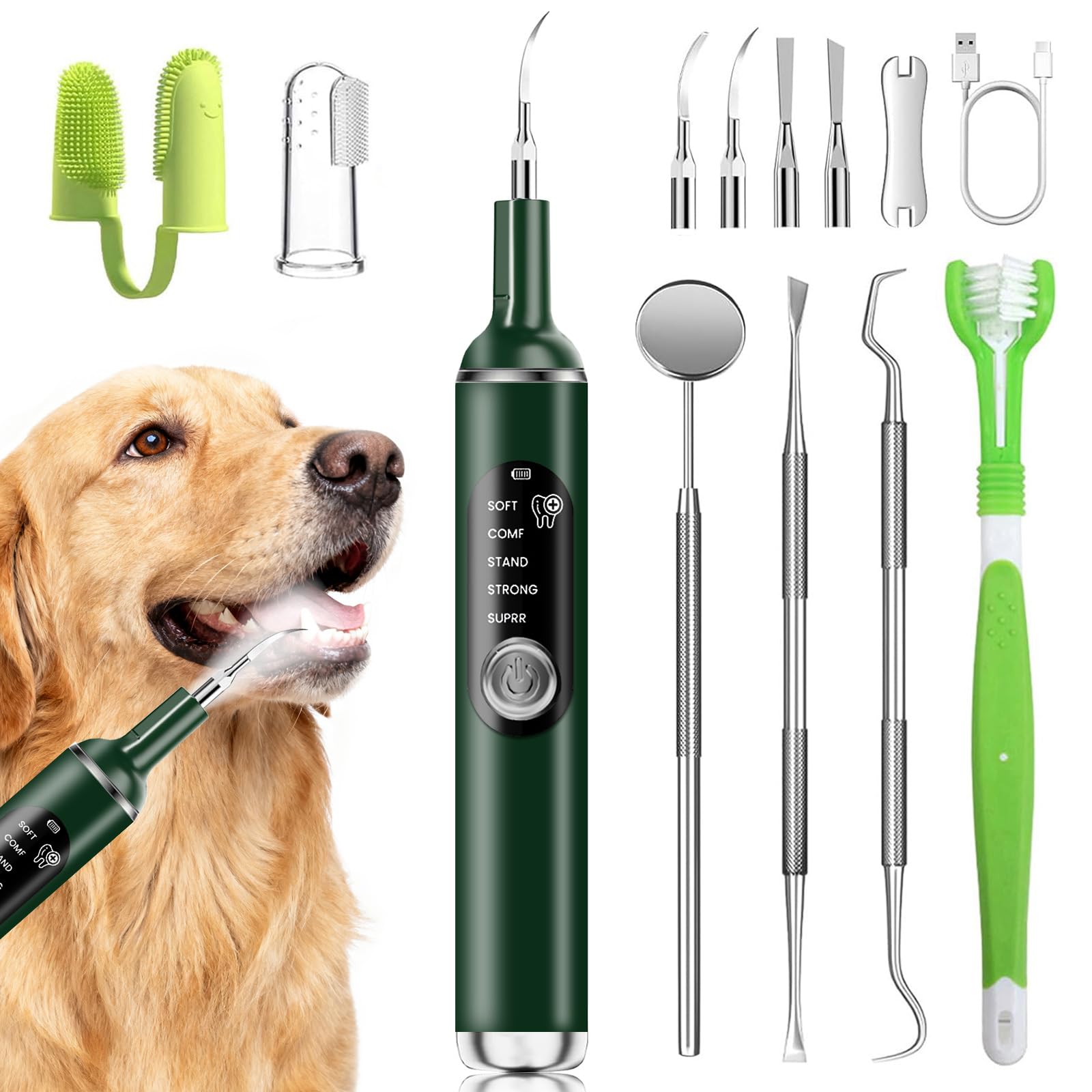 Photo 1 of PATWING Pet Ultrasonic Tooth Cleaner,Dog Plaque Remover Tool,Green