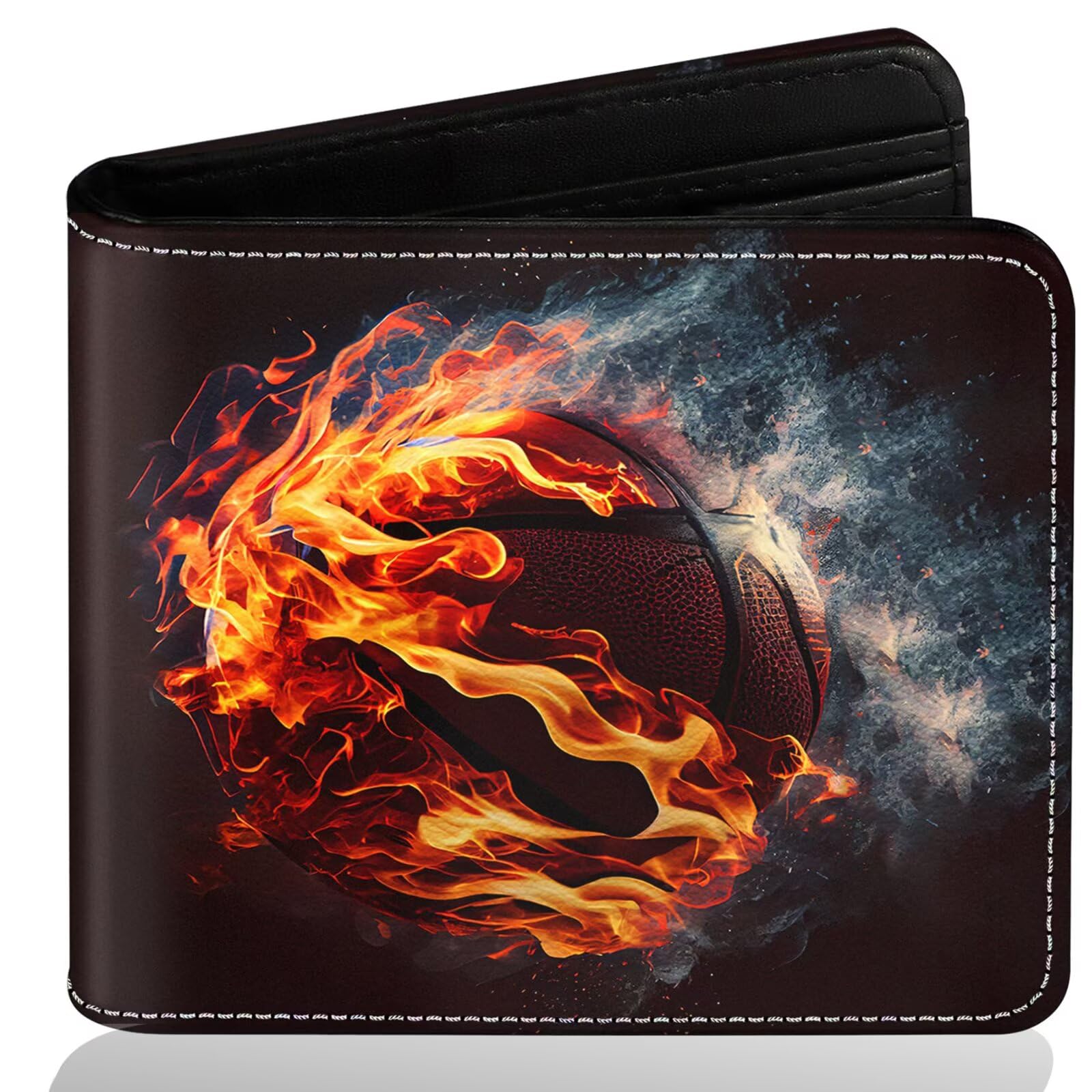 Boys Wallet for Teens, Cool Kids Wallet Basketball for Boys Ages 8-10 9-12 11-15, Funny Leather Bifold Rfid Blocking, Coin Pocket Id Window for Teen Men Youth Guys Birthday Christmas Gifts