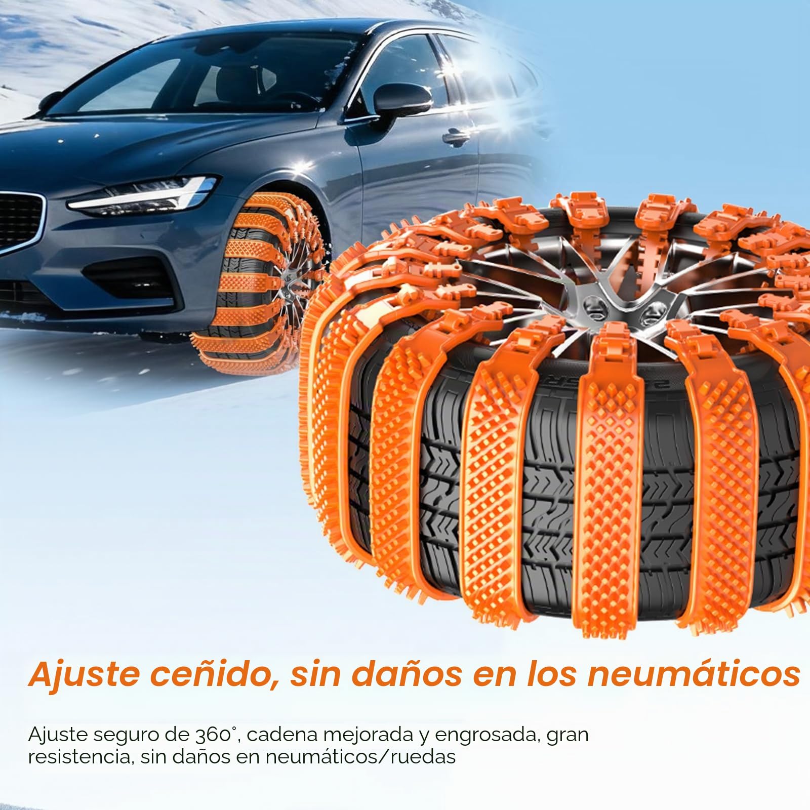 Cadenas de Nieve Automáticas Universal - Tipo de Chenille de Fijación Rápida para Neumáticos 165-255 - 10 Piezas Antideslizante de Emergencia para Vehículo, SUV, Camión