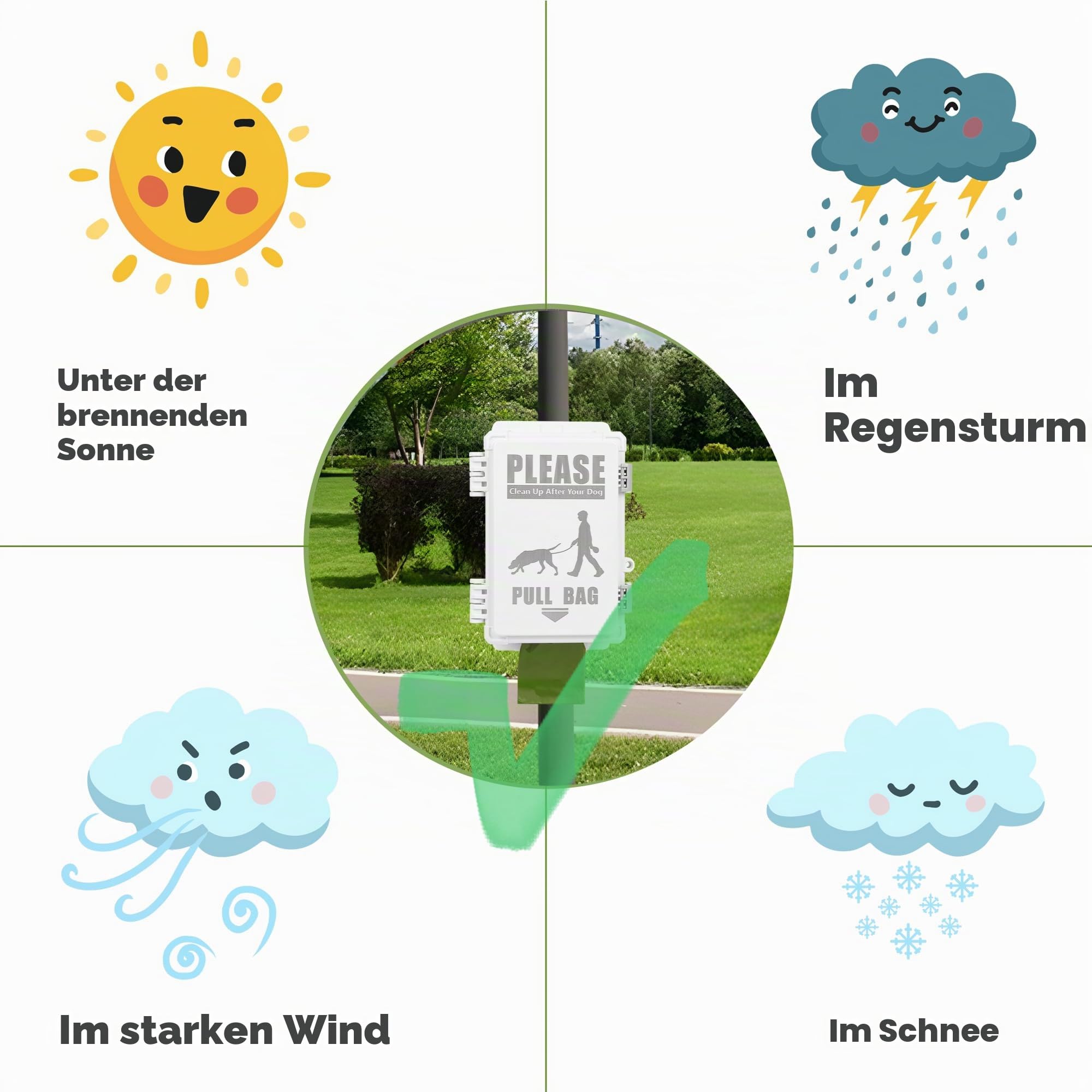 Hundekotbeutelspender, wasserdicht, für den Außenbereich, hält bis zu 8 Rollen Kotbeutel, Außenwand, Pfahl, Zaunmontage (nur Spender)