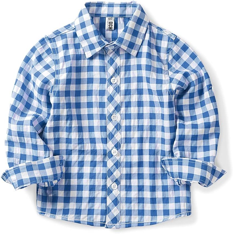 OCHENTA Boys Plaid Button Down Shirt Long Sleeve Gingham School Uniform Tops for Little/Big Kids
