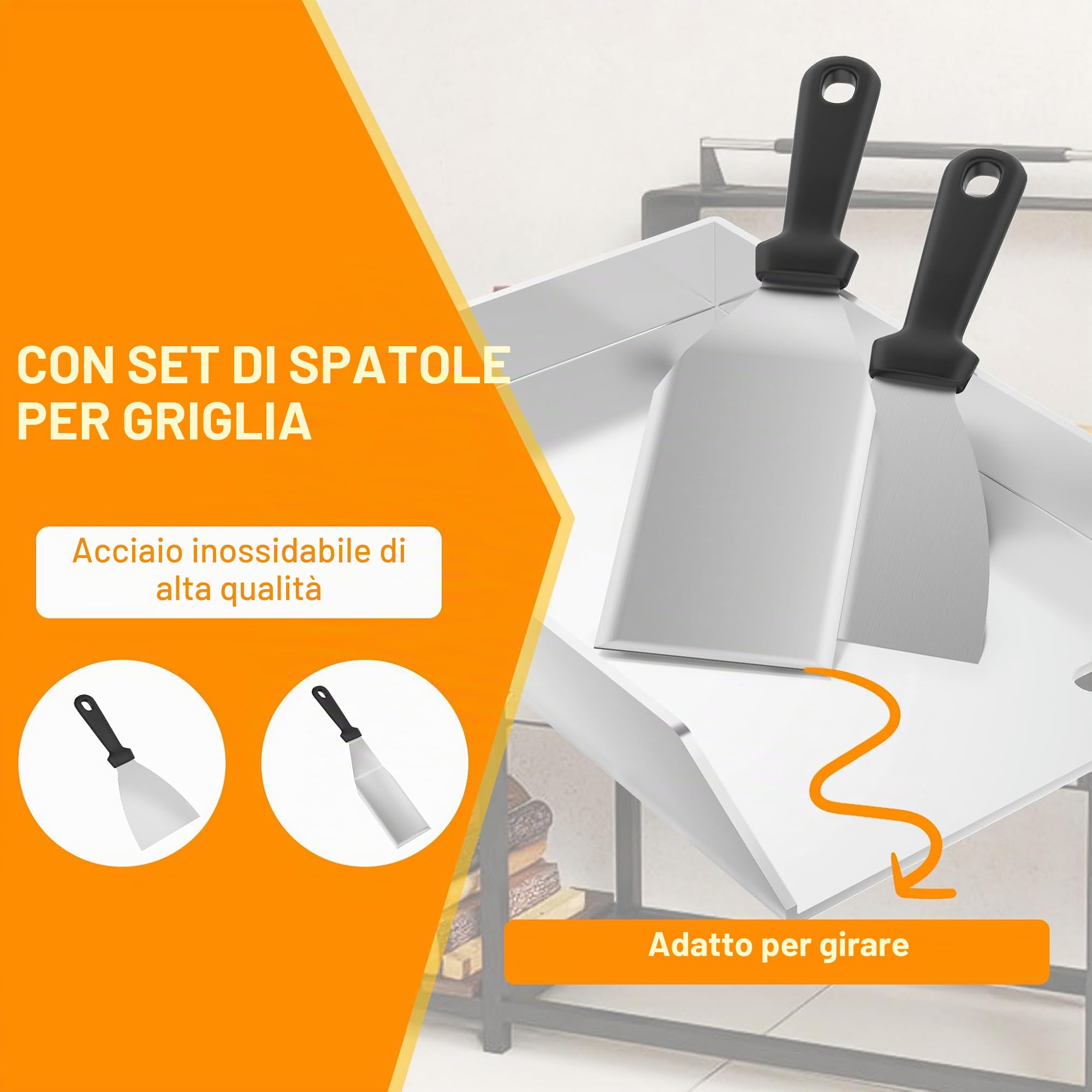 HENGMEI Piastra per barbecue in acciaio inox, universale, Plancha per barbecue a carbone e a gas, per distribuzione uniforme del calore, con spatola inclusa (30 x 40 cm)