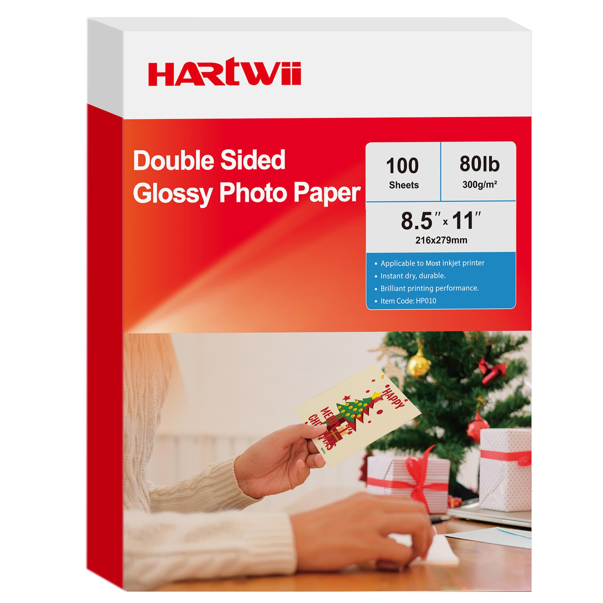 Papel fotográfico brillante de doble cara de 300 g/m² de alta calidad, 100 hojas de 8.5 x 11 pulgadas para impresora de inyección de tinta y tinta de tinte
