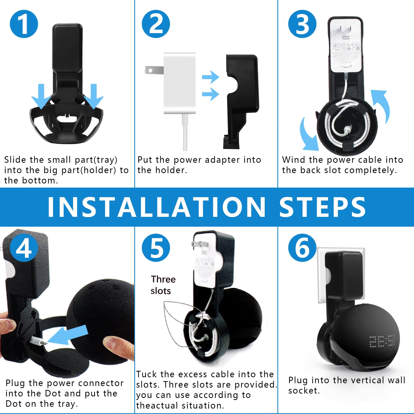 Soporte de Pared Echo Dot 4 Soporte Echo Dot 5 Accessories Gestión de Cables Integrada Ahorra Espacio sin Necesidad de Tornillos para Salón Dormitorio Baño