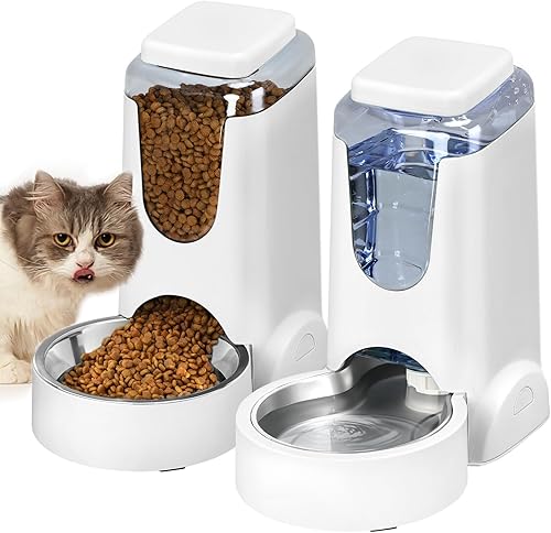 Comedero automático para gatos y dispensador de agua con cuenco de acero inoxidable para perros, alimentador de alimentos por gravedad y bebedero