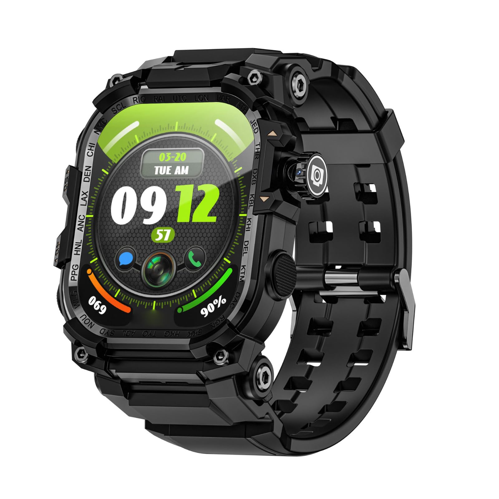 Lazmin112 Montre Connectée Android avec Carte SIM 4G, Écran Tactile 2,06 Pouces, 3 Go + 32 Go, WiFi, GPS, Bluetooth, NFC, Suivi des Activités Physiques Et Santé, Call, SMS, Photo (Black)