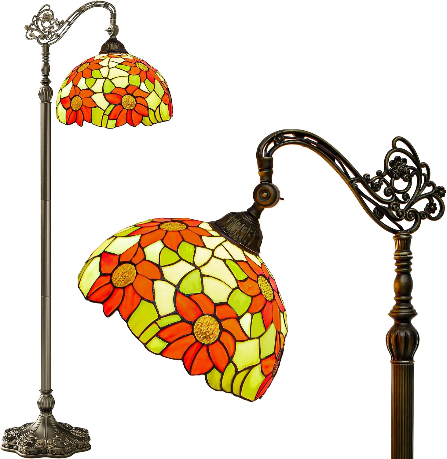 DWVO Tiffany Floor Lamp, Stained Glass Shade Gooseneck Reading Floor Lamp, Adjustable Corner Standing Light with Foot Switch for Bedroom Living Room Office (Bulb not Included)