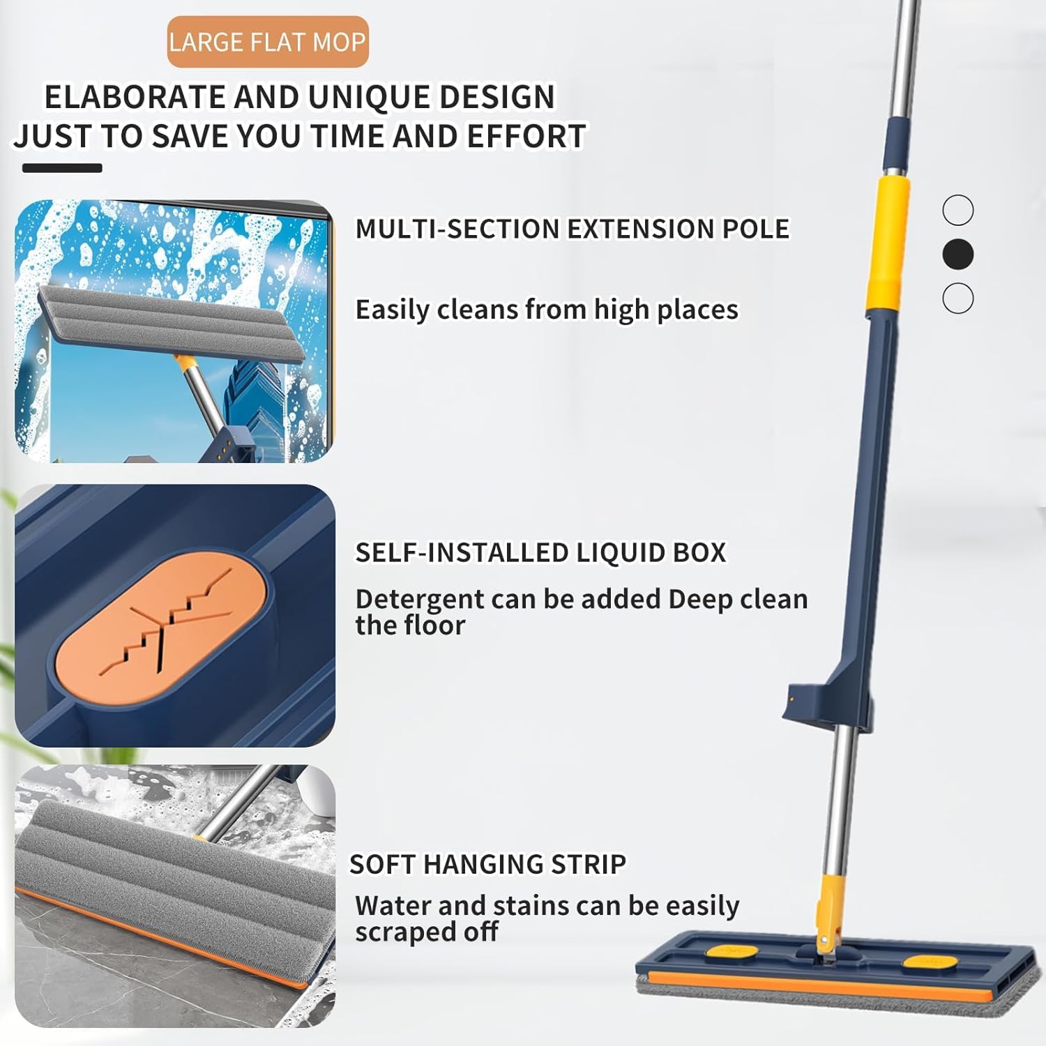 Balai Serpillière Rotatif avec Technologie Essorage Intégré, 2026 Balai Serpillère, Tête Rotative 360°, sans Vous Salir, Nettoyage du Sol en Un Clic (Bleu,6 Tissus+Seau)