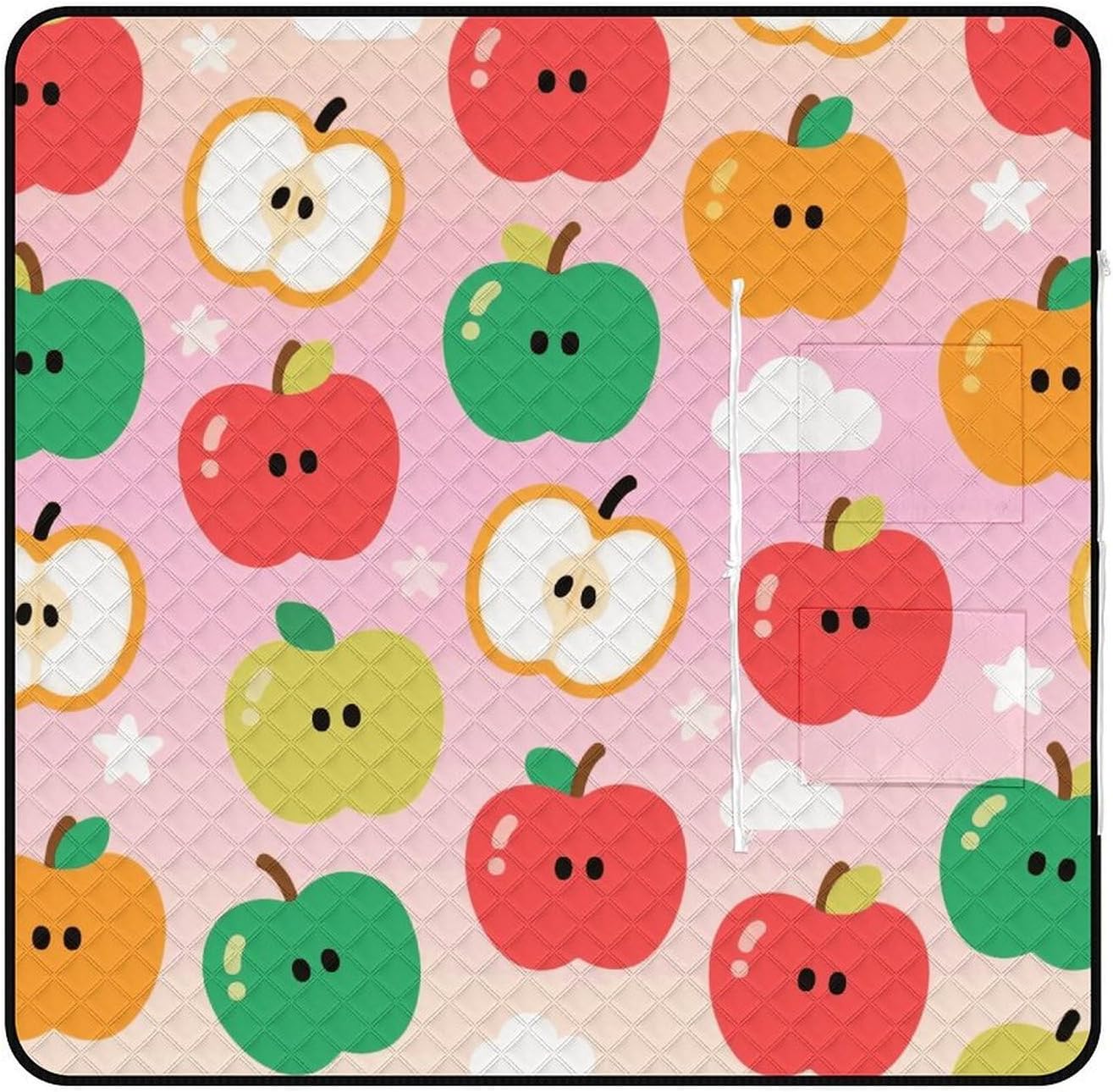 Apples Pattern Picnic Blanket 150x150cm, Foldable 2-in-1 Picnic Mat and Tote Bag Portable Waterproof Beach Mat Sandproof Outdoor Blanket for Park, Hiking, Beach, Camping, Travel