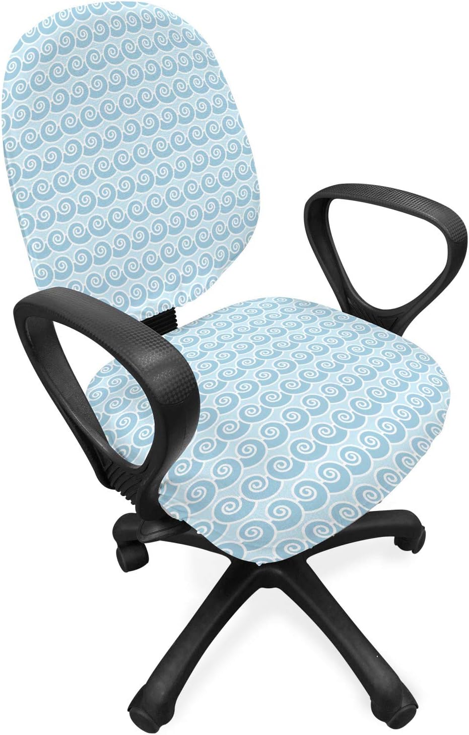 Ambesonne Nautical Office Chair Slipcover, Pattern of Repetitive Abstract Waves Symmetry Surf Swirls, Protective Stretch Decorative Fabric Cover, Standard Size, Blue Sky