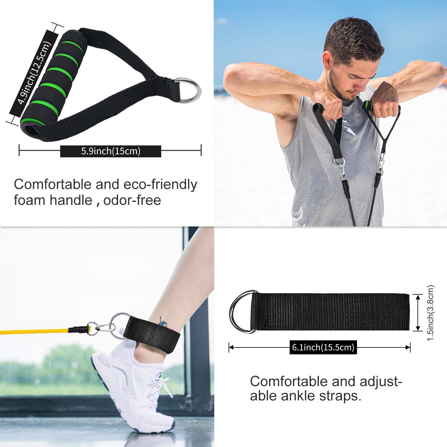Fitness Guru - Resistance Bands Set - Include 5 Stackable Exercise Bands with Carry Bag, Door Anchor, Ankle Straps - for Resistance Training, Home Workout 4