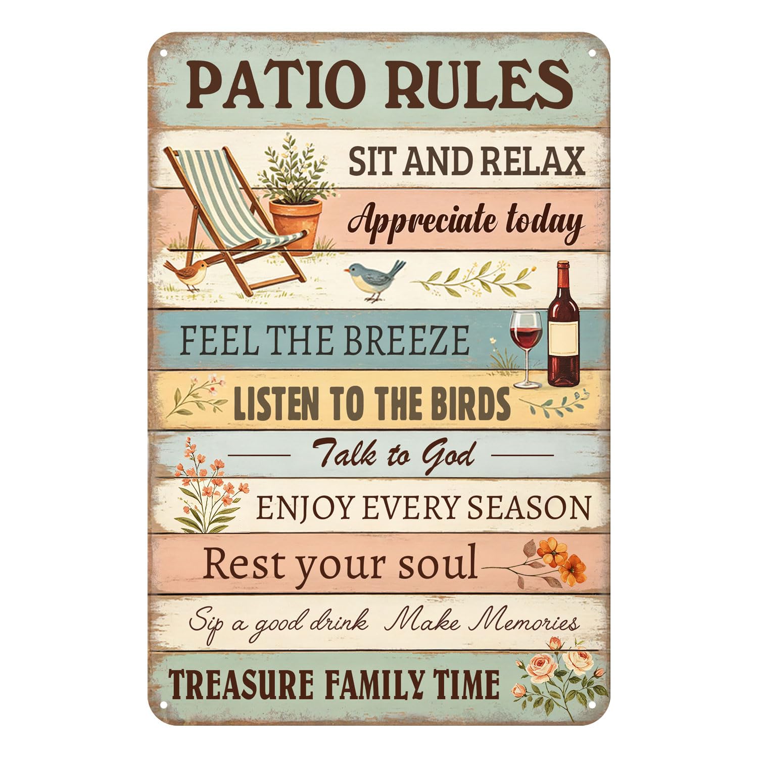 Rustic Funny Patio Rules Metal Tin Sign Vintage Outdoor Wall Decor Humor Wall Art For Backyard, Pool, Porch, Garden 8x12 Inch