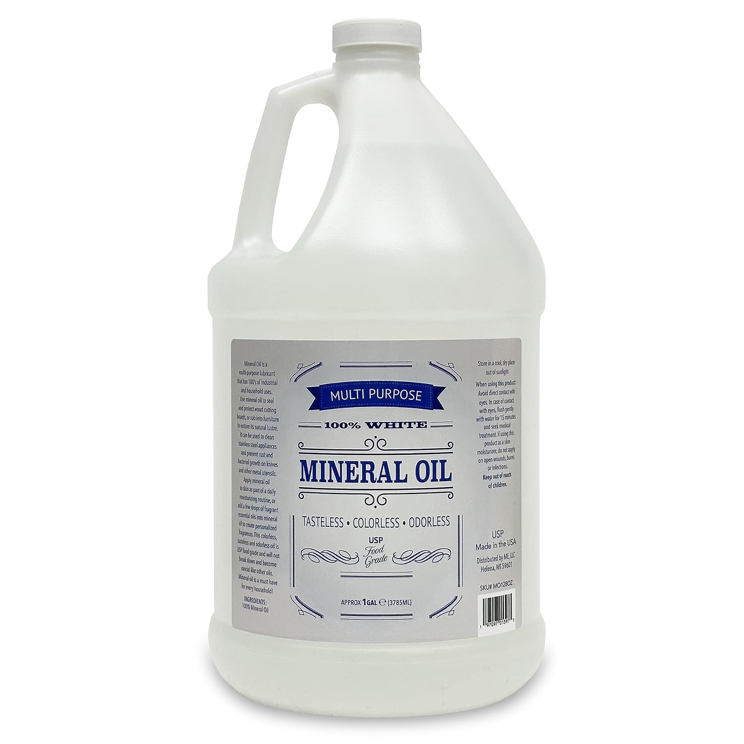 Mineral Oil, 1 Gallon, USP Food Grade, 100% Pure, Tasteless, Colorless, Odorless, Multi Purpose, Skin Care, Cosmetics, Wood and More