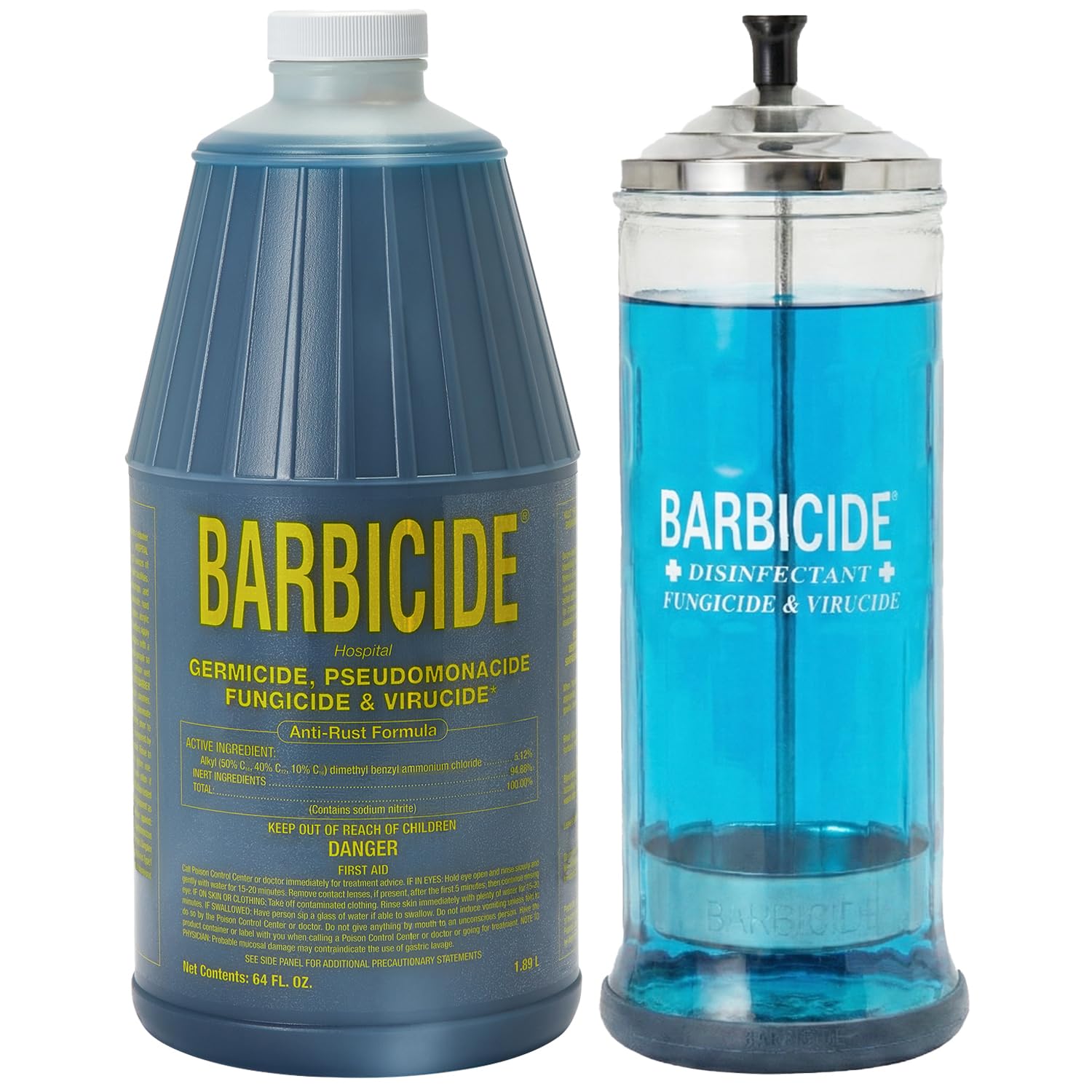 BARBICIDE Disinfectant Jar and Concentrate Starter Set (37 Oz Jar + 64 Fl Oz)– Professional Salon, Spa & Barber Tool Sanitizing Kit