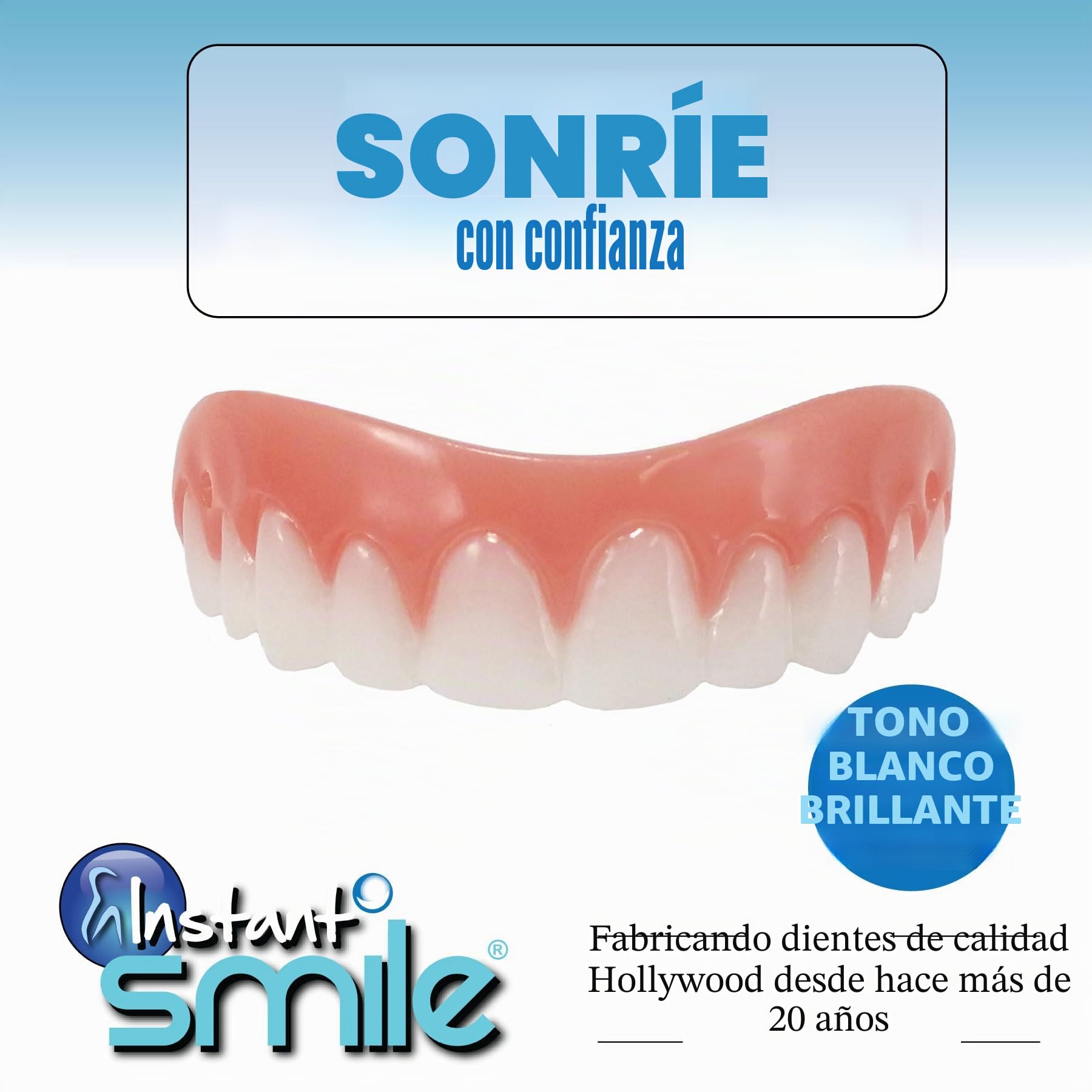Instant Smile Comfort Fit Flex - Dientes superiores cosméticos, sombra natural, cómoda chapa superior para un uso prolongado, carillas de dientes para hombres y mujeres, 1 tamaño se adapta a la
