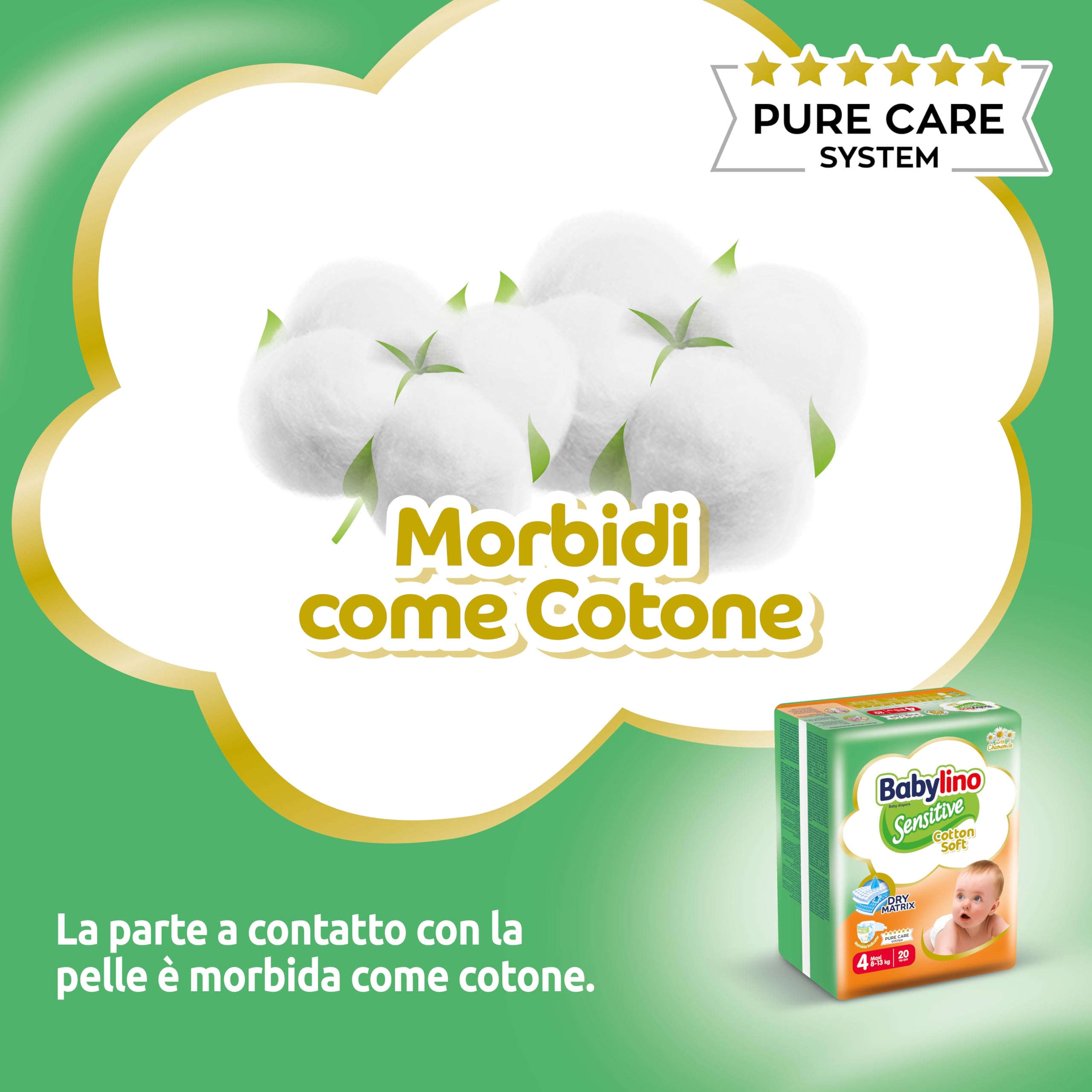 Babylino Sensitive Cotton Soft Pannolini Taglia 4 Maxi 8-13kg 150 Unità