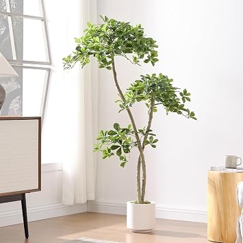 5ft Tall Artificial Black Olive Tree with 945 Lifelike Leaves, Fake Plant in White Pot, Faux Olive Tree with 2 Poles for Living Room Office Garden Decor