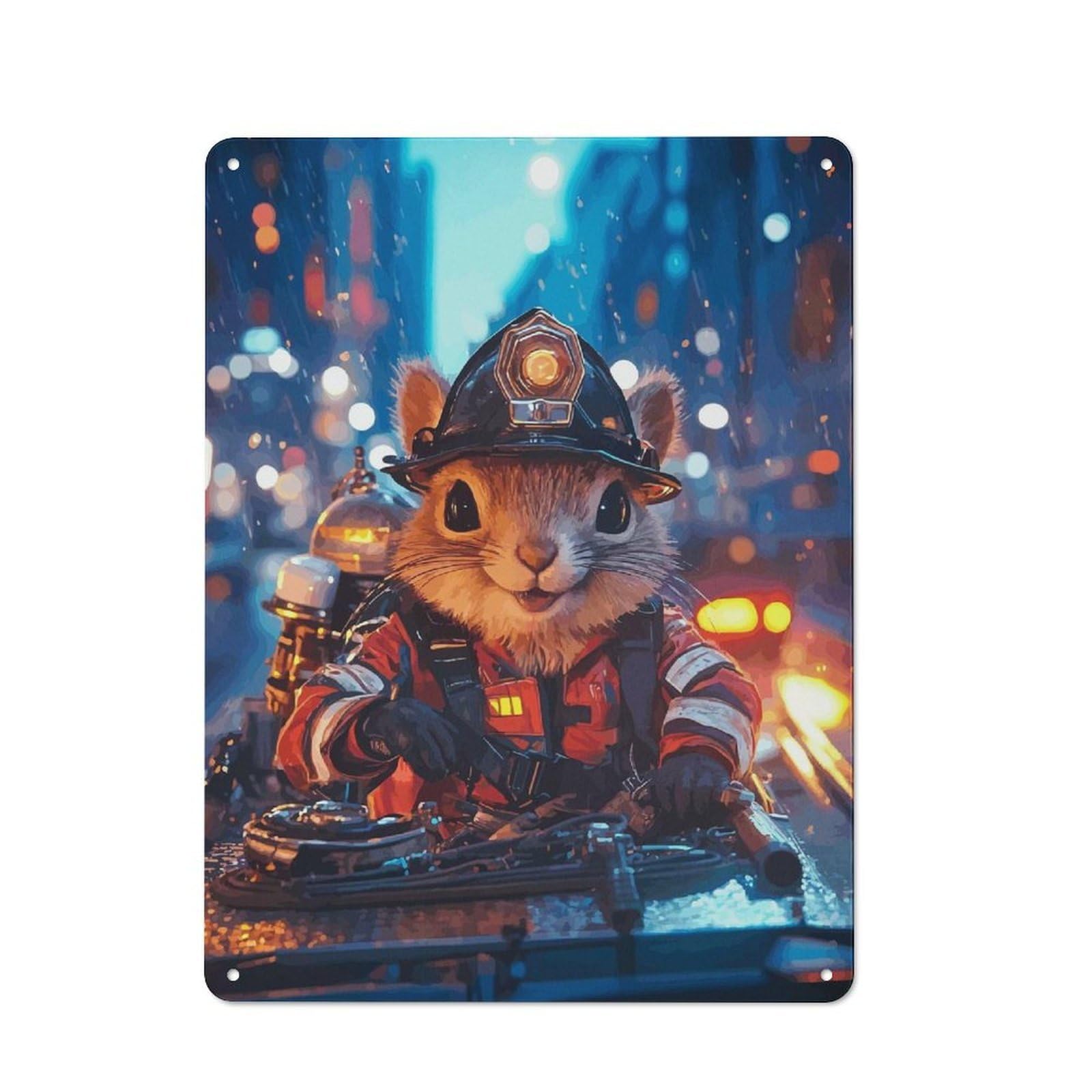 Cottage Tin Sign 40x30cm Featuring Firefighter Squirrel, Porch Wall Decor for Shed, Garden Room, Porch Or Garage