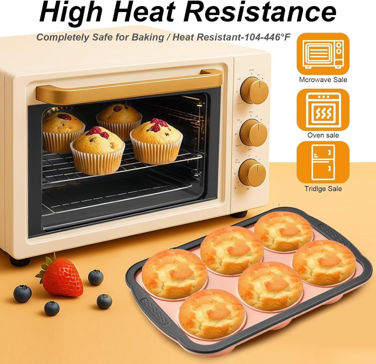 Bandeja de silicona para magdalenas, 12 tazas, antiadherente con marco de metal, plegable y ahorra espacio, apto para horno, lavavajillas, congelador, molde para hornear magdalenas, pasteles, sin BPA