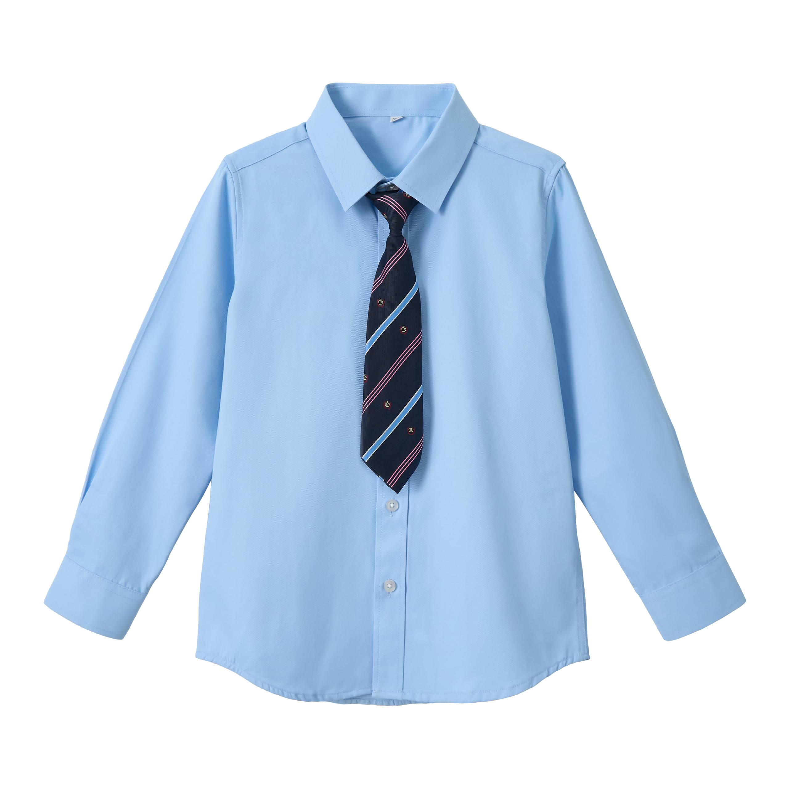 LOLANTA Camisa de Vestir Blanca para Niños, Uniforme Escolar, Camisa Oxford, Manga Larga, Abotonada, Ajuste Entallado