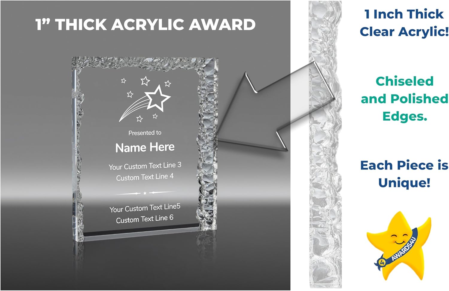 Awards4U Custom Acrylic Award | Personalized Trophy with Engraving | Awards Customized with Your Text | Shining Star | Above and Beyond | Making a Difference | Retirement | Appreciation | Excellence