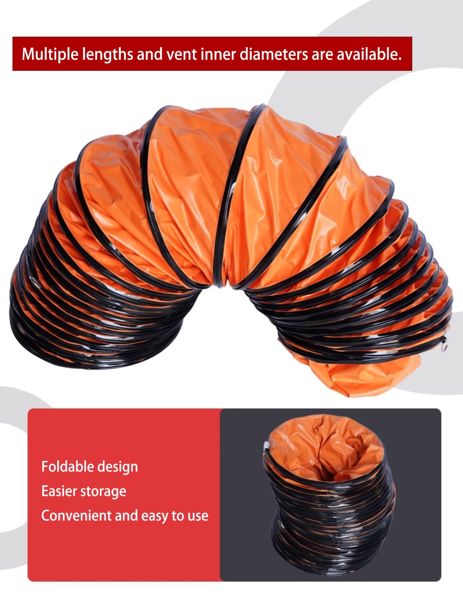 Manguera de conducto flexible, PVC ignífugo ajustable para altas temperaturas, ventilador de escape y uso HVAC (250 mm x 10 m) – ideal para aplicaciones portátiles de conductos de aire
