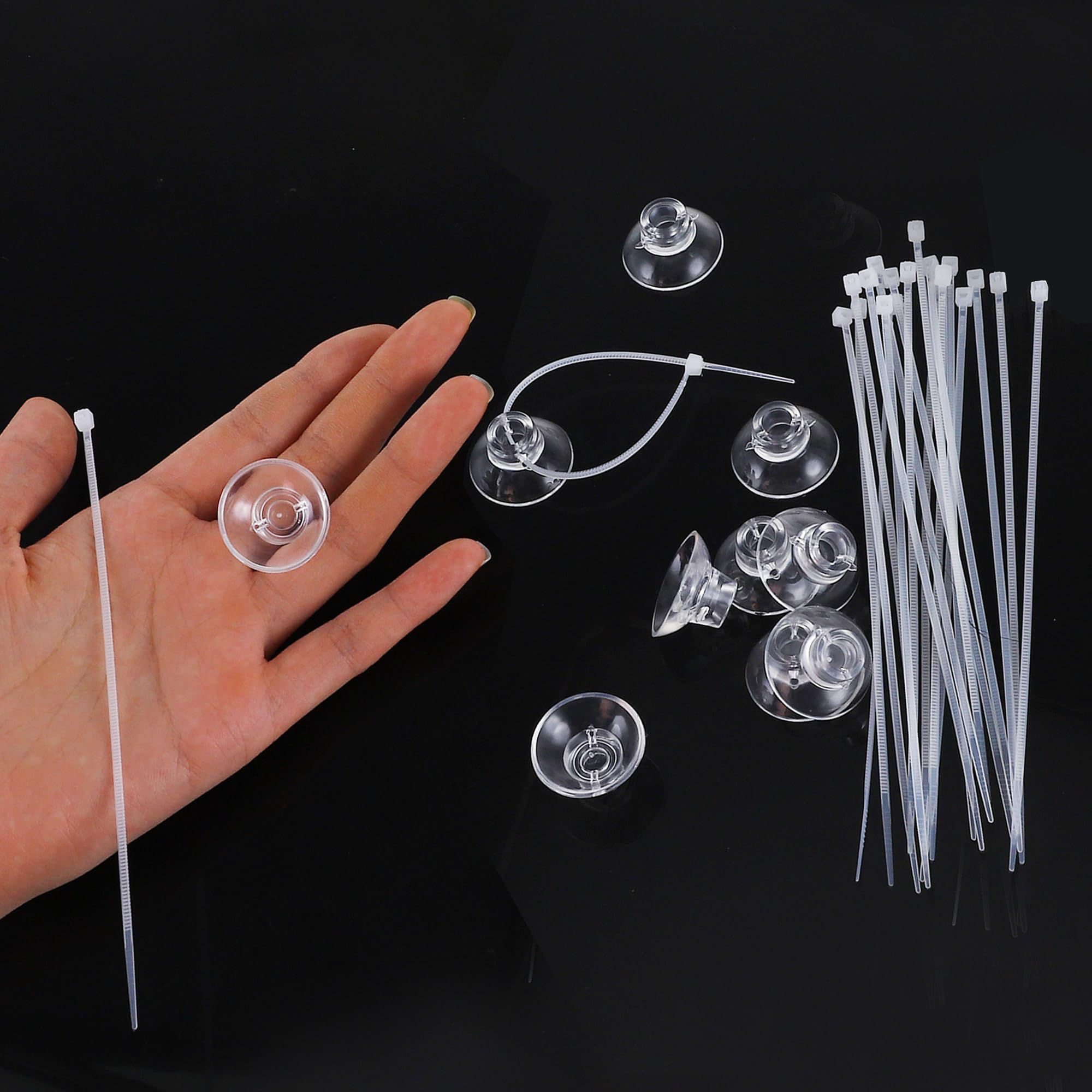 CAPASTEC Aquarium Suction Cups, Clear Suction Cups with 20 Zip Ties, Suction Cups Airline Tubing Holder, Aquarium Sucker Fish Tank Accessories, 0.98