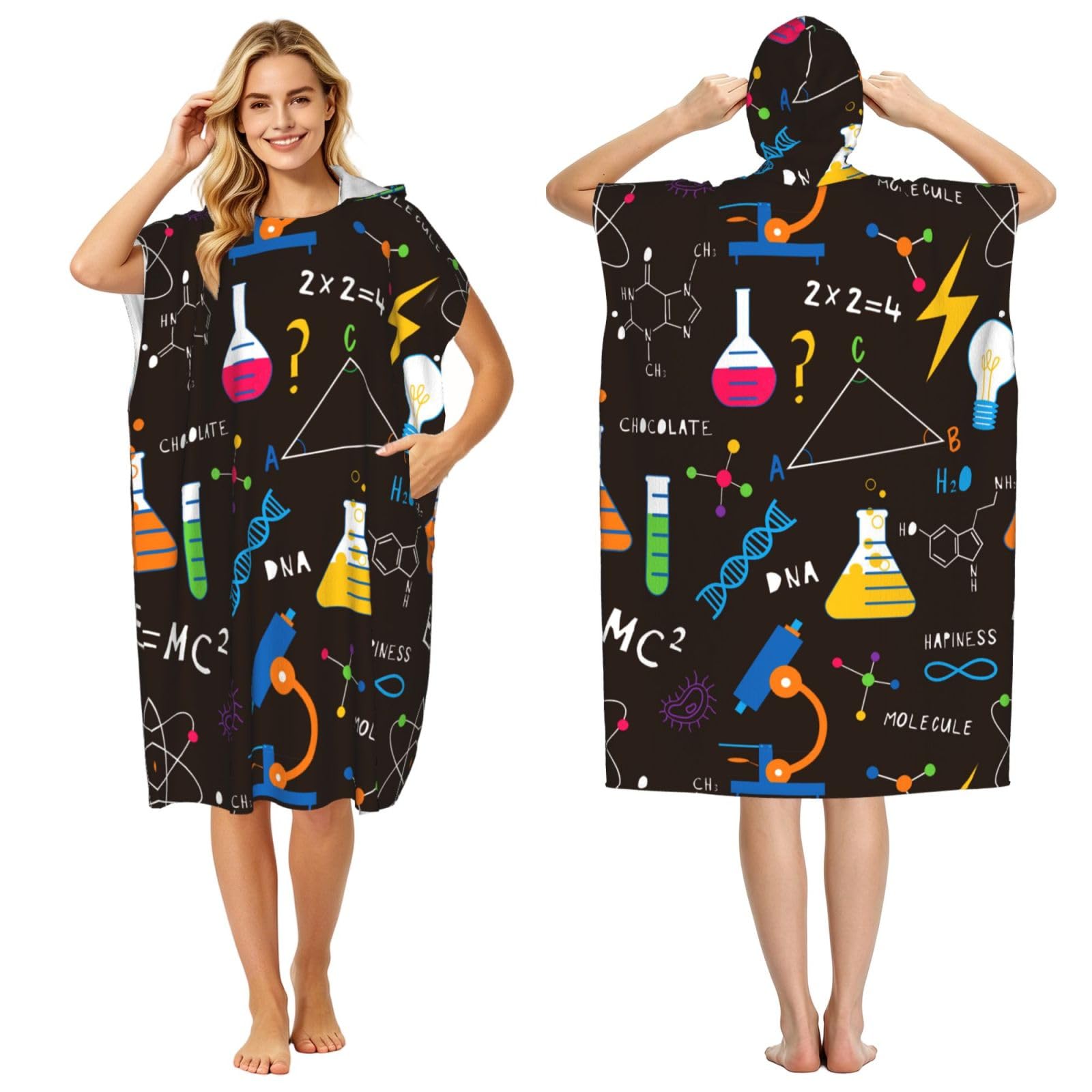 Poadnly Science Chemicals Flasks, Adult Hooded Beach Towel 90 x 110 cm,Changing Bath Robe, Surf Poncho Towel For Women Men