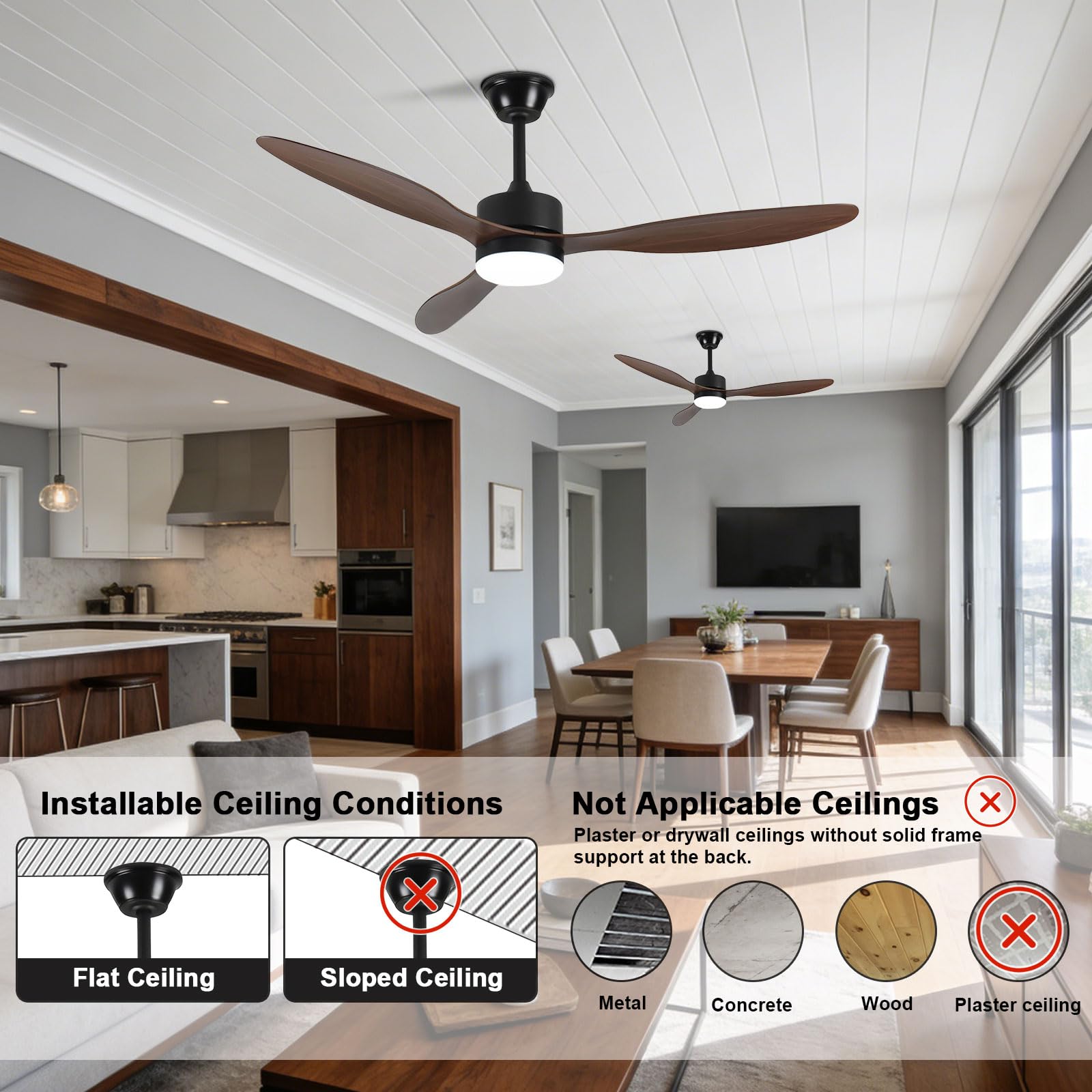 Ventilador de Techo Moderno con luz, 6 velocidades, silencioso, LED Regulable, Ideal para Dormitorio, Comedor y Sala de Estar. Control Remoto Inteligente/por aplicación/por Voz.