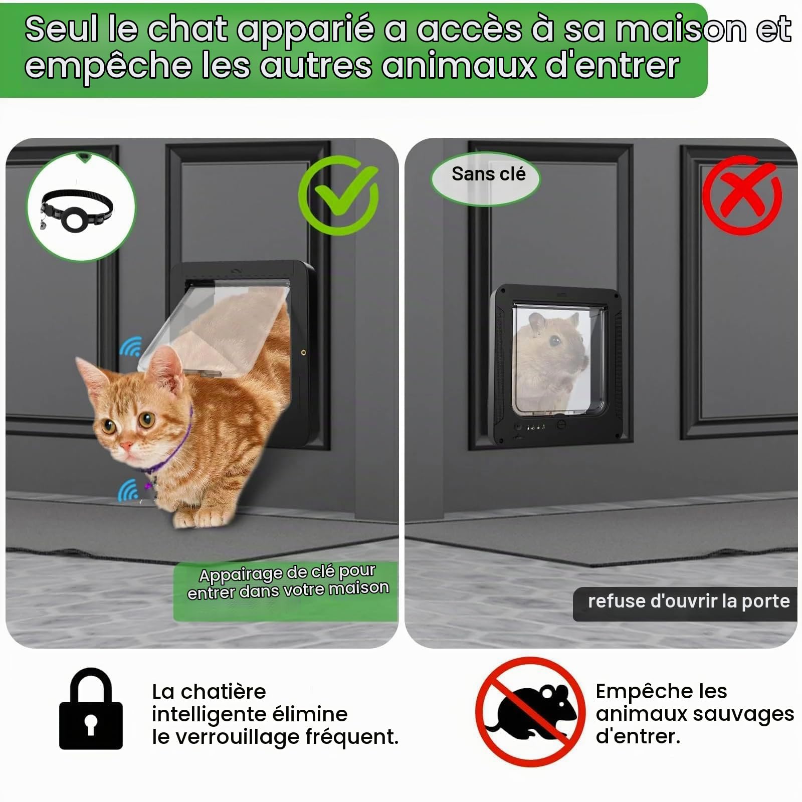Chatière À Puce Électronique Deluxe Mart avec Télécommande Et 2 Colliers À Capteurs, Porte D'entrée Sélective pour Chats Et Petits Chiens, Ouverture de 7 7/8" X 7 1/2", Accès Sûr Et Intelligent White
