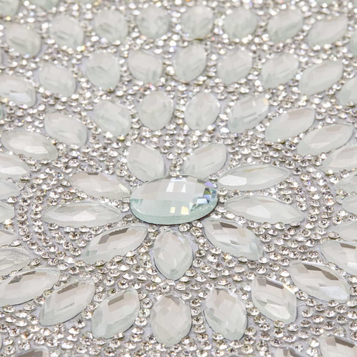 Flower Placemat, Stunning Glass Rhinestones, Protective Felt Back, for Formal Dining Tables Setting, Events, Wedding, Silver, 15", Sold Individually