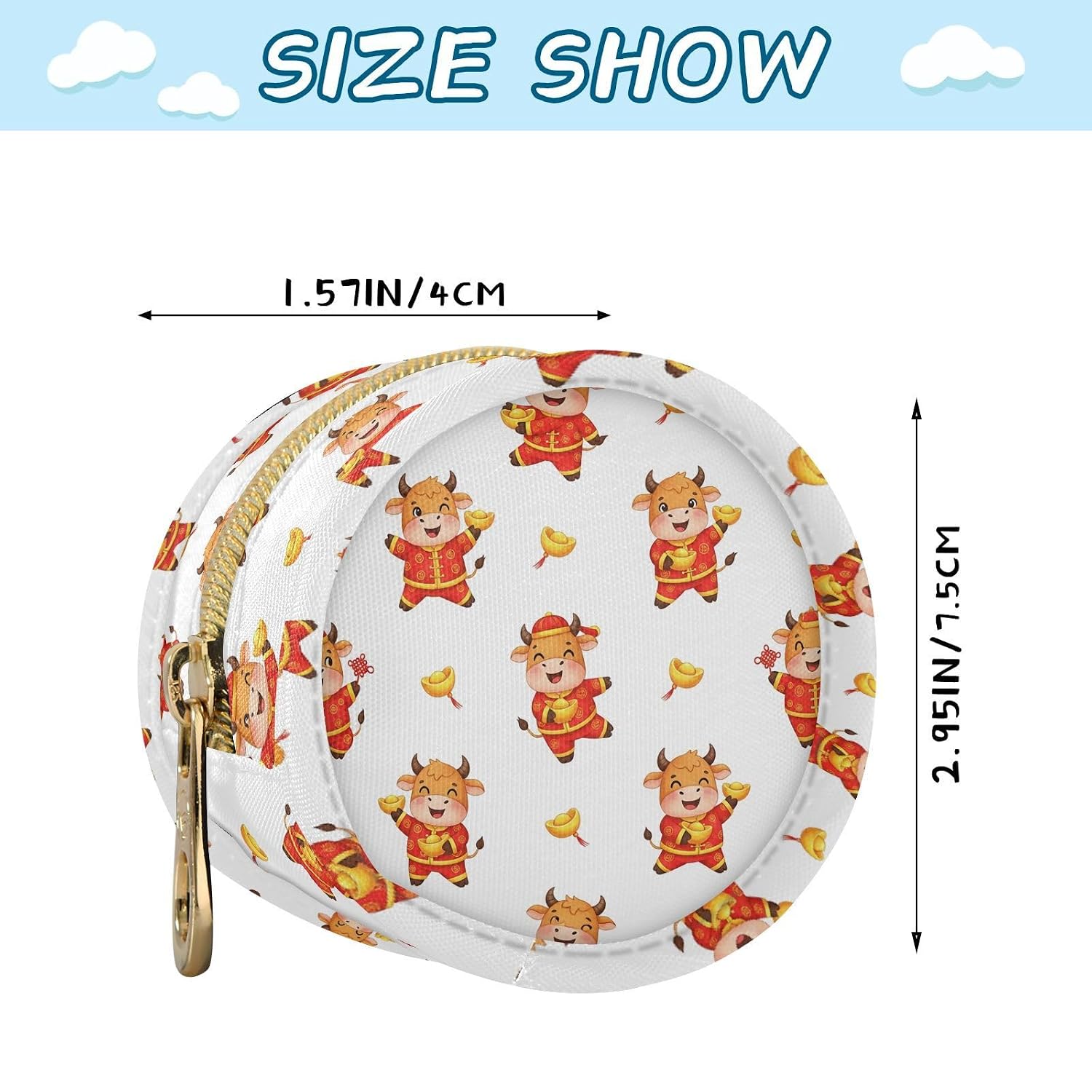 Cute Ox Holding Gold Coin Baby Pacifier Holder Case with Clip Portable Pacifier Storage Organizer Round Container Pouch Box Fits Diaper Bag Stroller Purse image 3