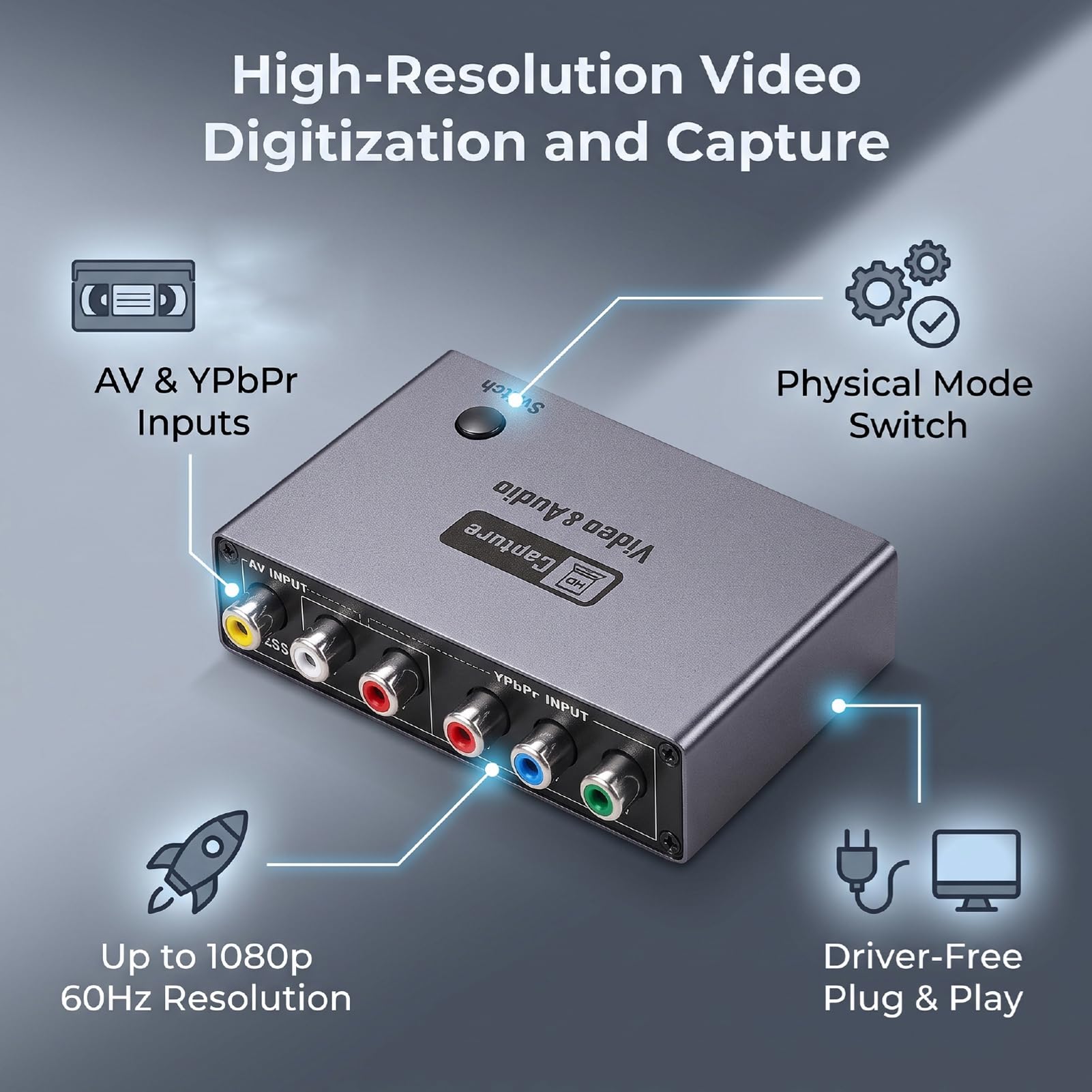 Cuifati Tarjeta de Captura de Vídeo para VHS a Digital con Entrada AV YPbPr