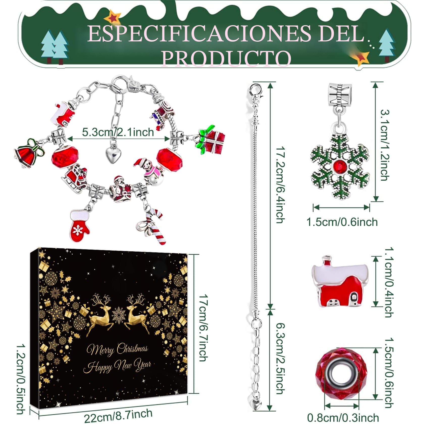 Adwenskalenda 2025 - Calendario de Navidad para niños, joyas para niñas, con 24 manualidades, pulsera, kit de Navidad, calendario de cuenta regresiva para adolescentes, niñas, 6, 7