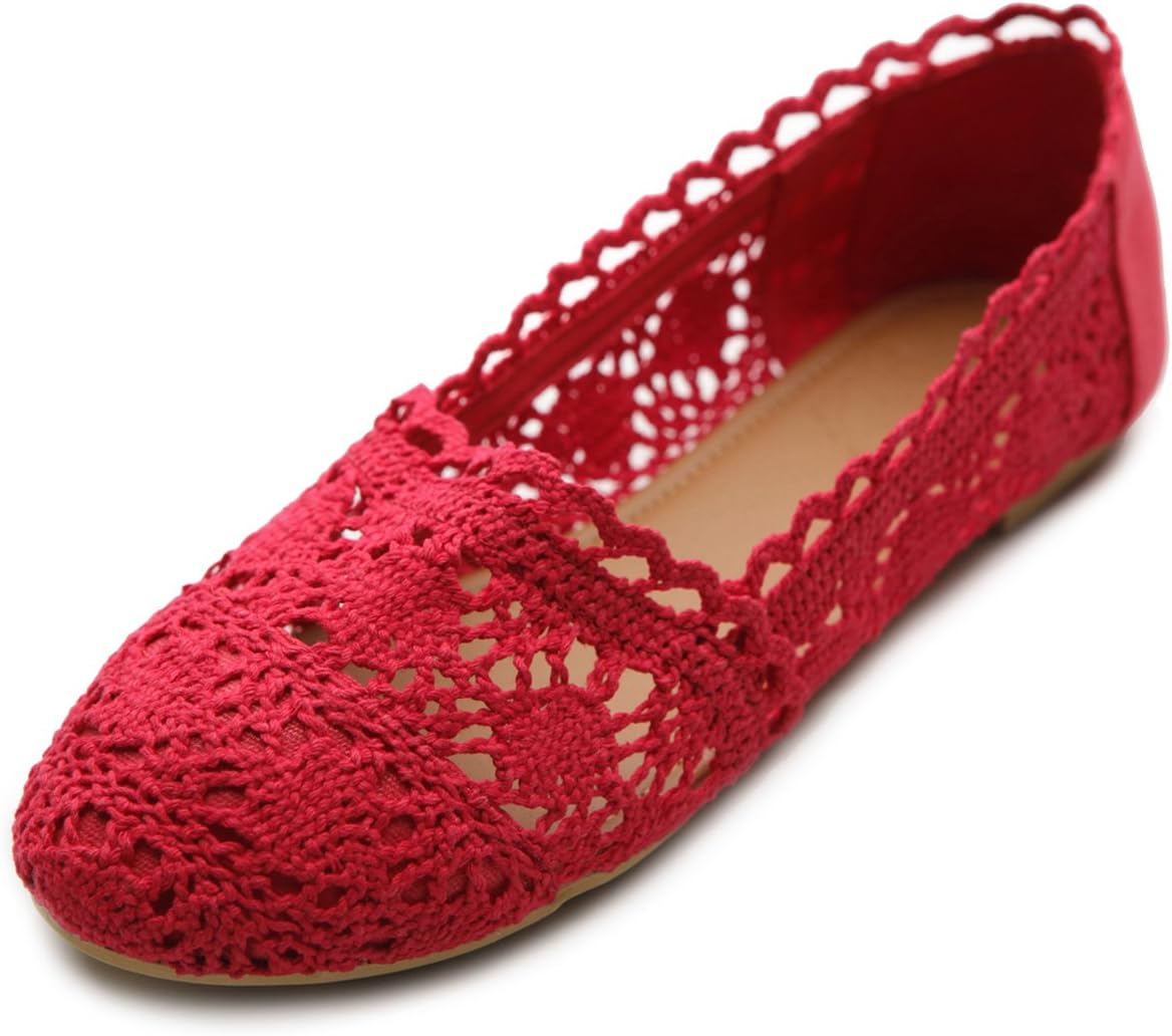 Ollio Womens Shoe Lace Ballet Breathable Flat 7 Red