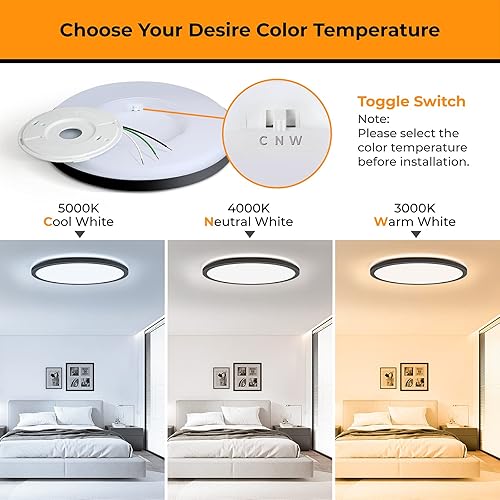 Miniatura 2 de Matane Paquete de 2 lámparas de techo de montaje empotrado lámpara de techo LED de 18 W 3000 K4000 K5000 K seleccionable luces de techo negras de