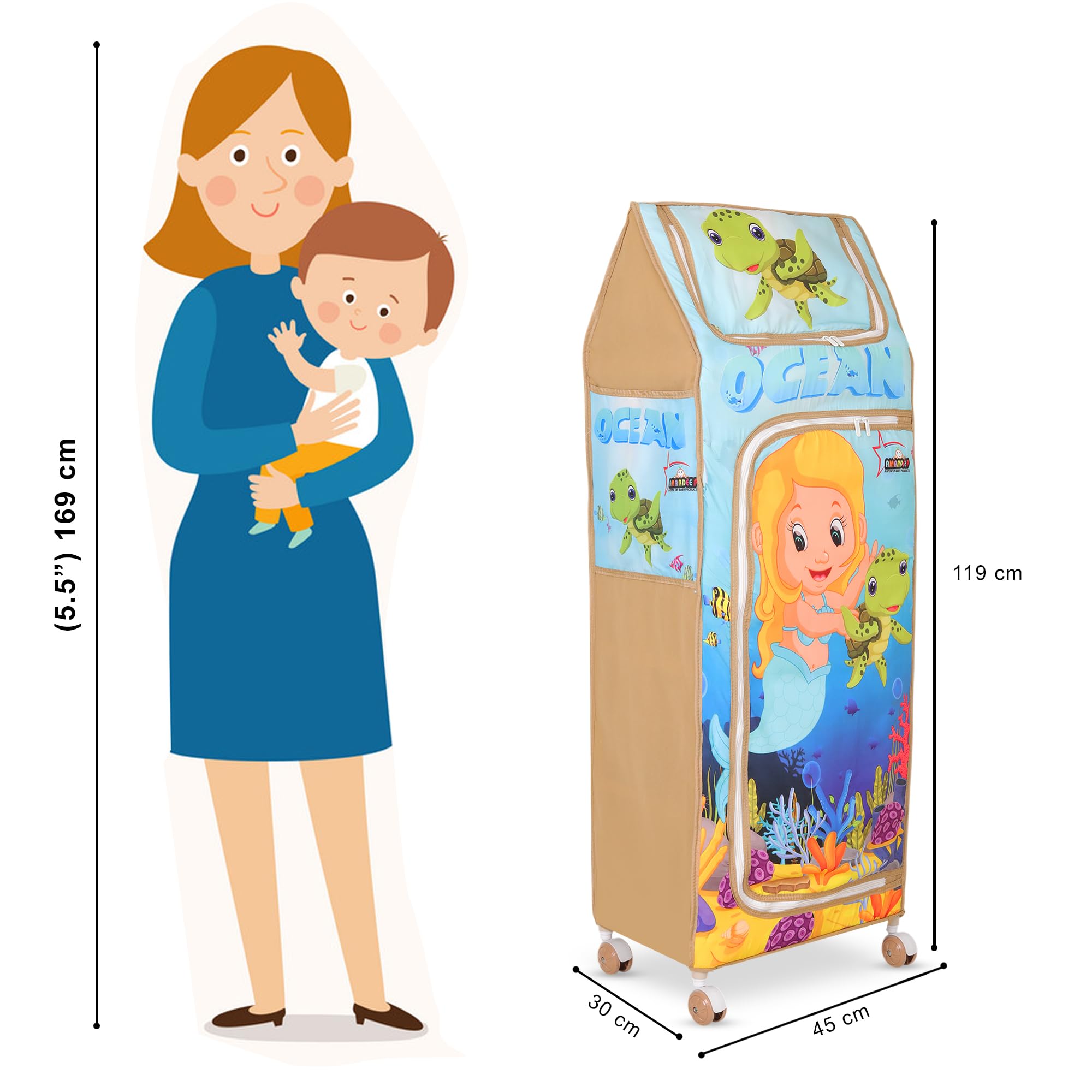 AMARDEEP Baby Folding Almirah with 5 Trays | Portable Wardrobe for Kids | Cloth Organizer with Wheels | Cartoon Print Storage Cabinet | Multipurpose Kids Almirah for Baby Clothes & Toys - Image 5 thumbnail