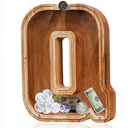 Vista 124 de Customized Name Large Wooden Piggy Bank for Boys Girls Alphabets Letter A-Z Coins Bills Money Change Bank Box Initial on Clear Cover