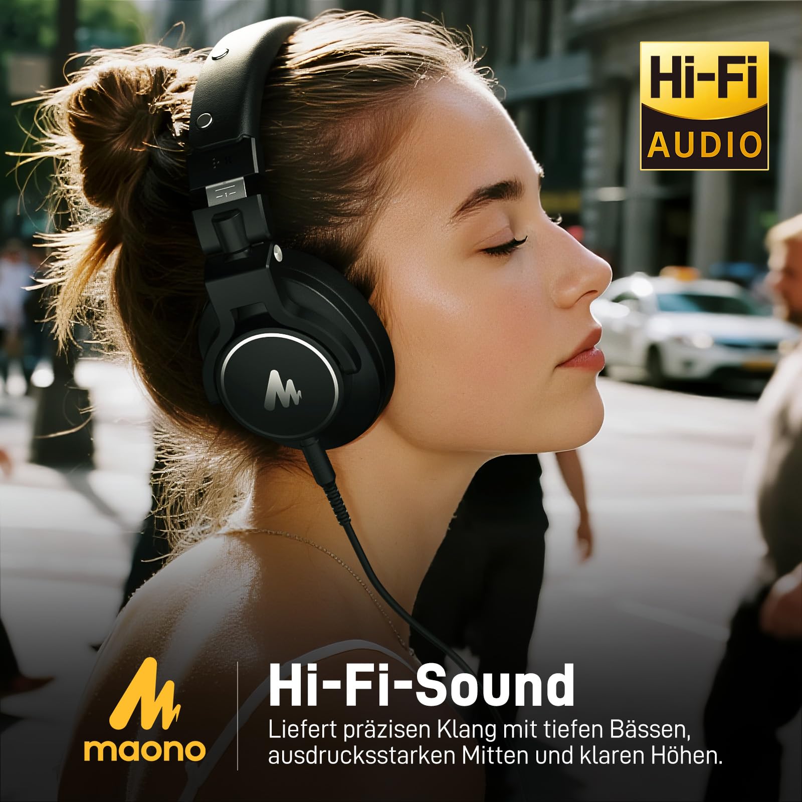 MAONO Professionelle Studio Kopfhörer, Kopfhörer Over Ear mit 6,35 & 3,5mm Abnehmbarem Kabel, Geschlossene Design, 50 mm Treiber, für DJ, Podcasts, Handy, PC, Mikrofon, Gitarre, MH700 Schwarz